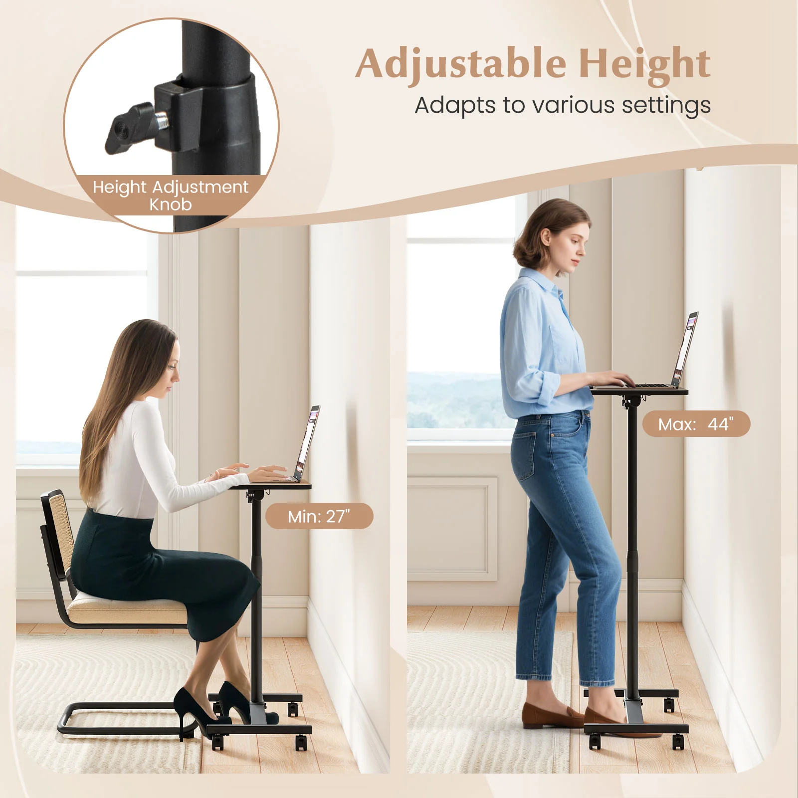 Overbed Rolling Food Tray Table, Natural - Image 7