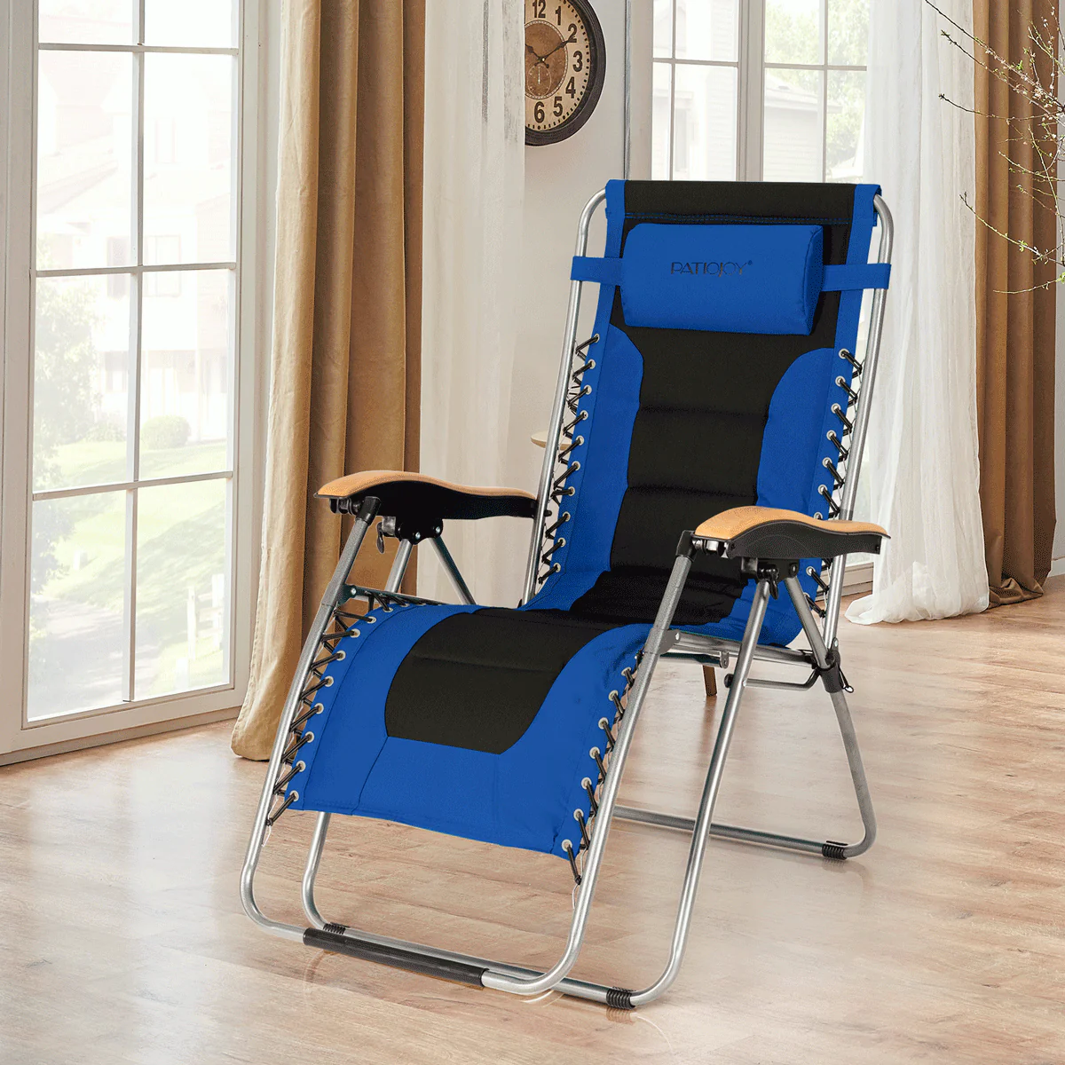 Oversize Folding Adjustable Padded Zero Gravity Lounge Chair, Blue - Image 2