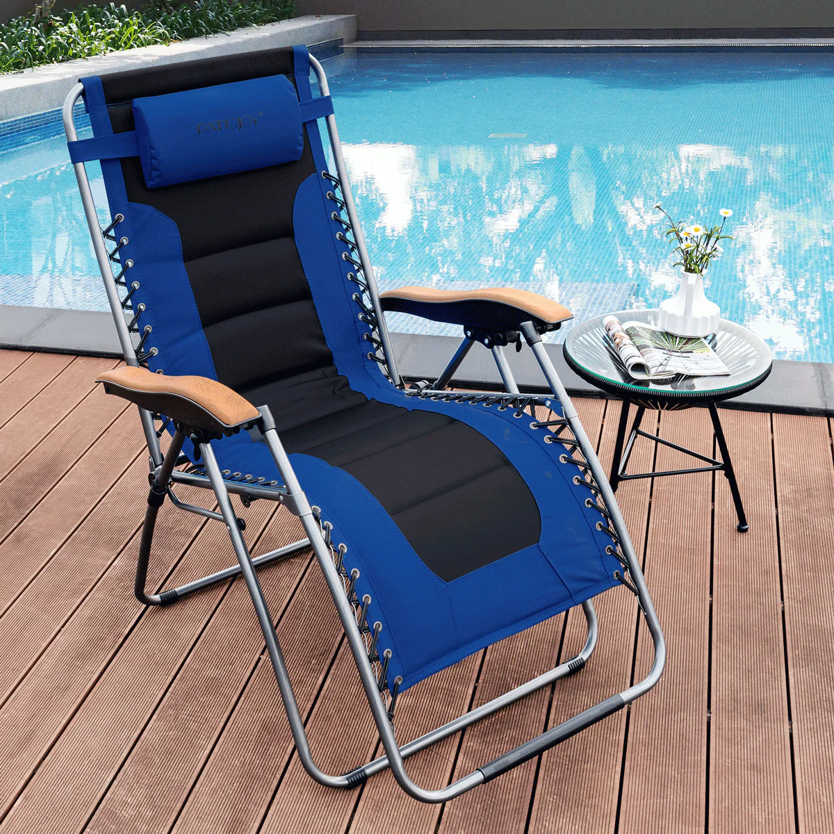 Oversize Folding Adjustable Padded Zero Gravity Lounge Chair, Blue - Image 7
