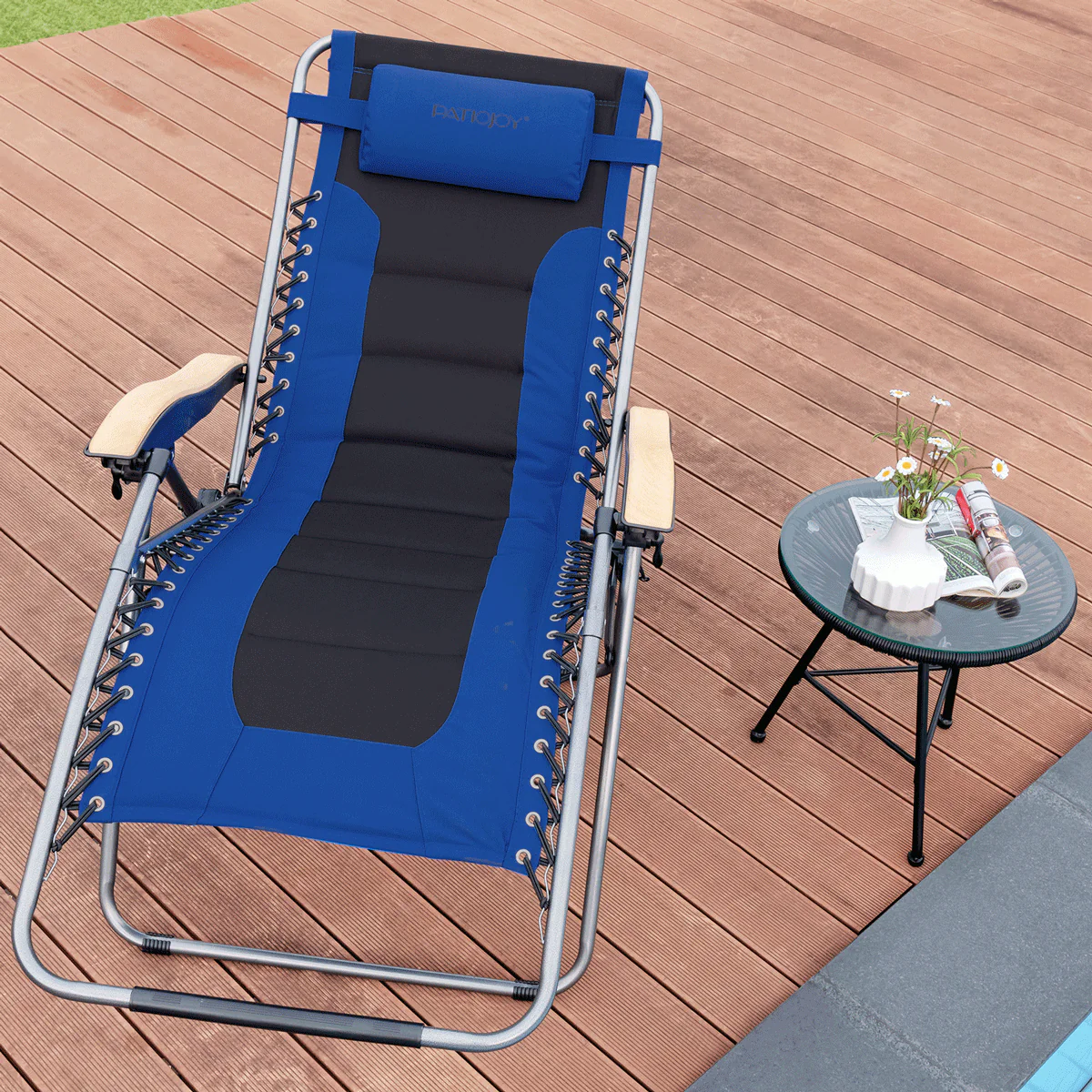 Oversize Folding Adjustable Padded Zero Gravity Lounge Chair, Blue - Image 8