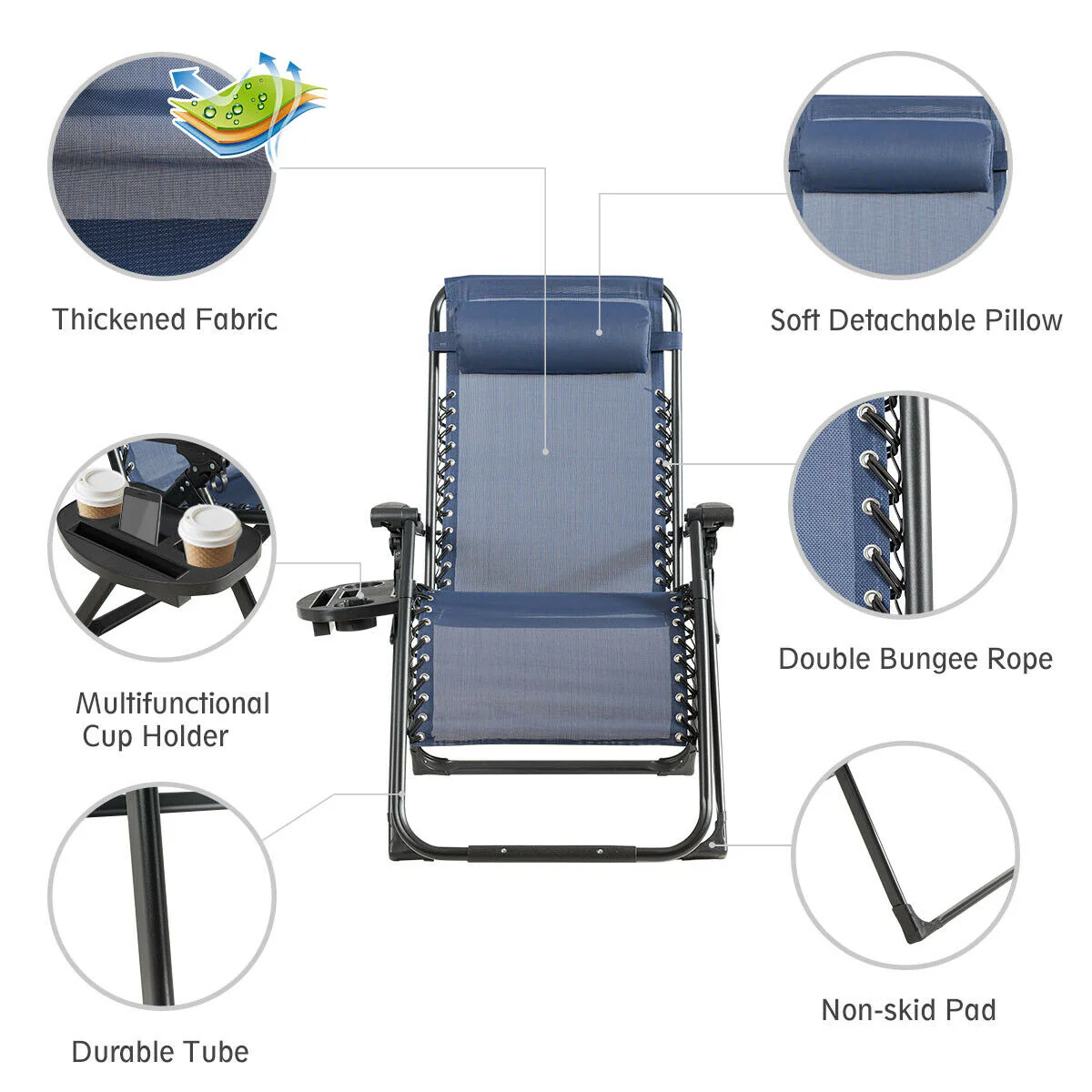 Oversize Lounge Chair With Cup Holder, Heavy Duty, Navy - Image 6