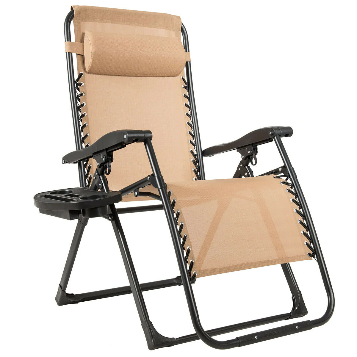 Oversize Lounge Chair With Cup Holder, Heavy Duty, Outdoor, Beige - Image 3