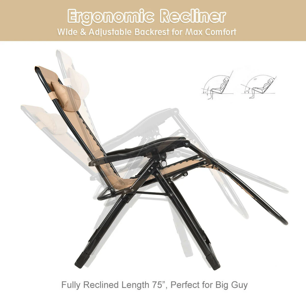 Oversize Lounge Chair With Cup Holder, Heavy Duty, Outdoor, Beige - Image 5