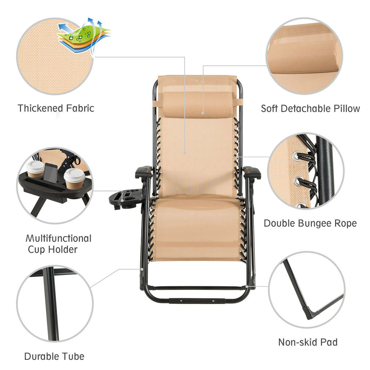 Oversize Lounge Chair With Cup Holder, Heavy Duty, Outdoor, Beige - Image 6