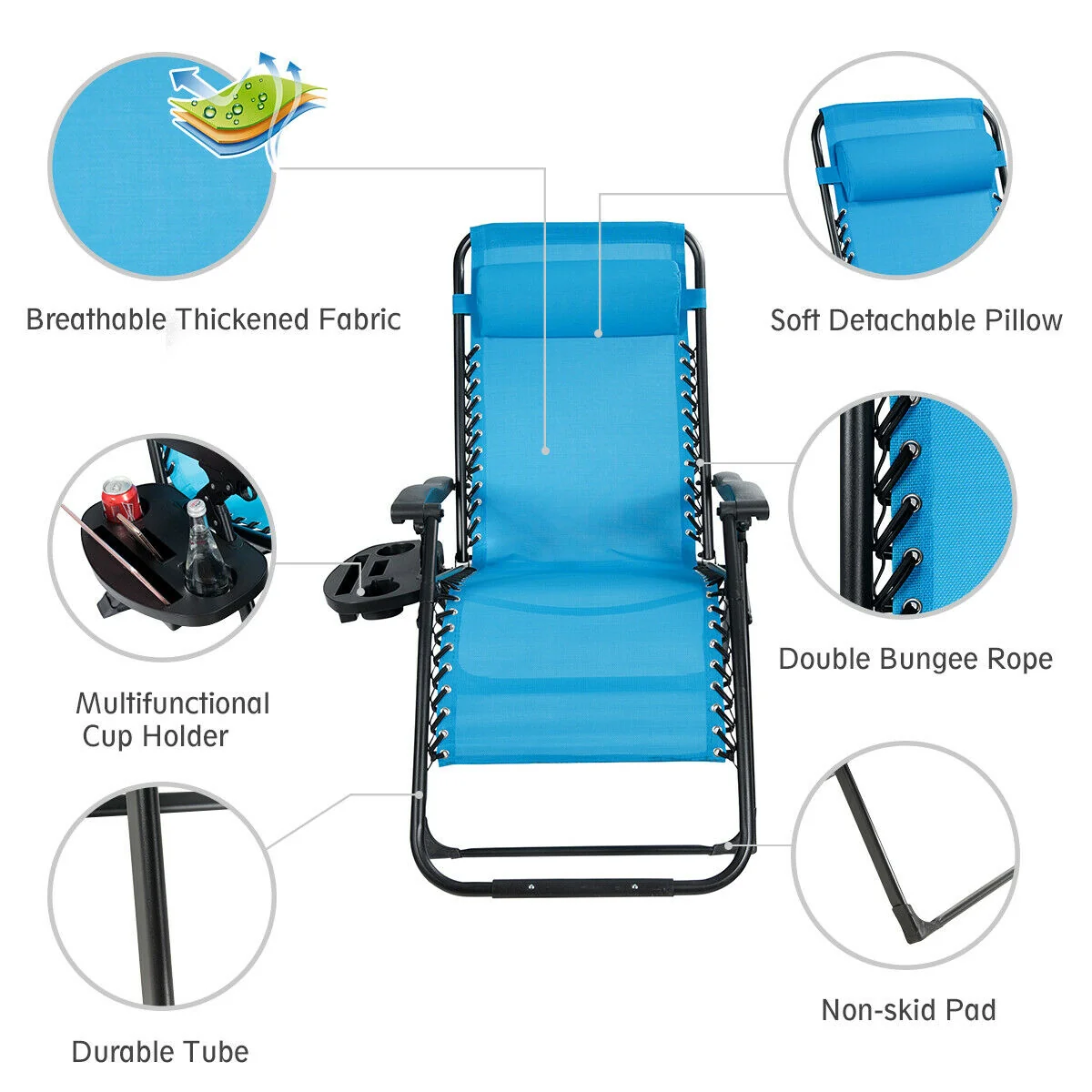 Oversize Lounge Chair With Cup Holder, Heavy Duty, Outdoor, Blue - Image 8