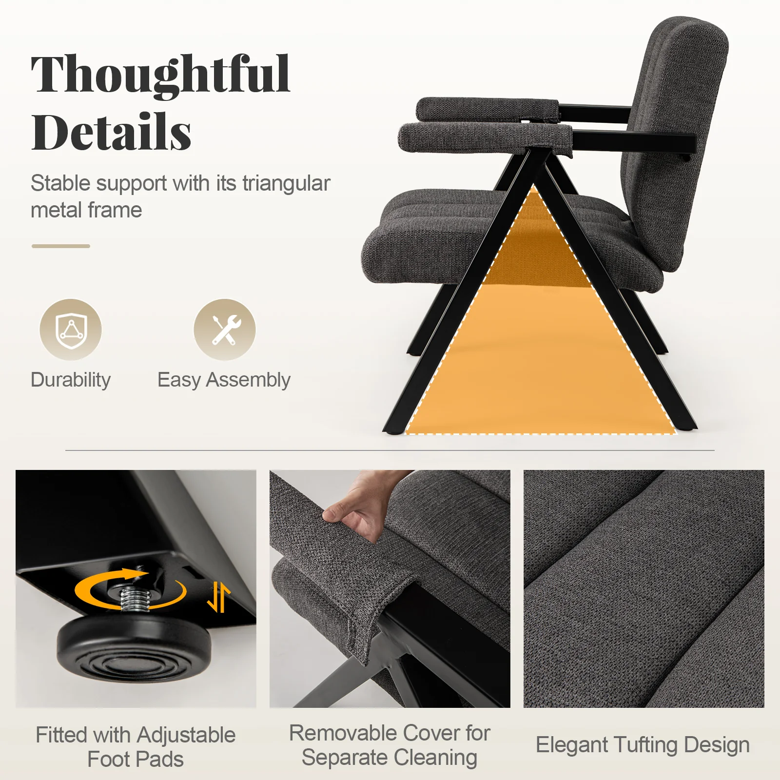 Oversized Accent Chair, Metal Frame, Gray - Image 10