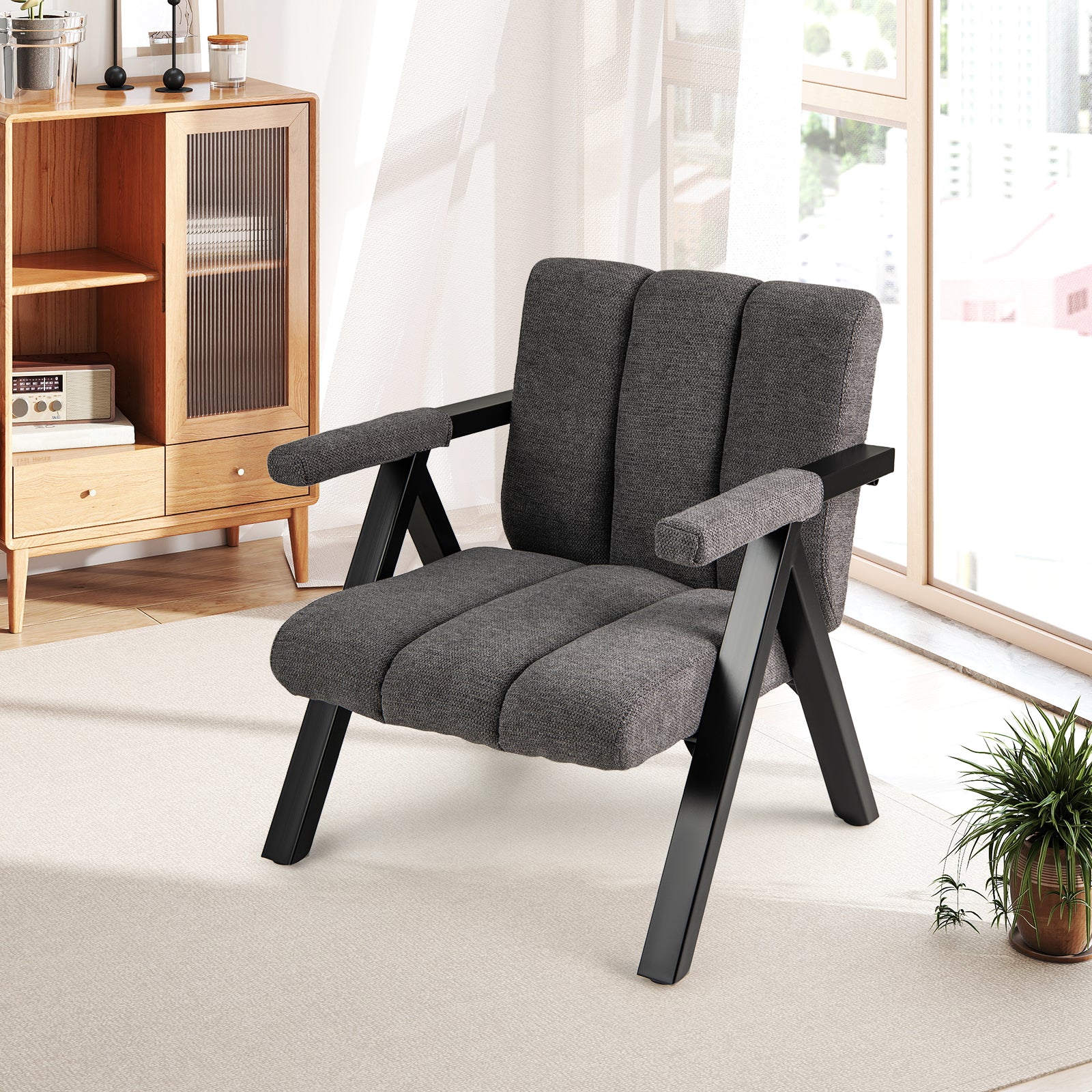 Oversized Accent Chair, Metal Frame, Gray - Image 3