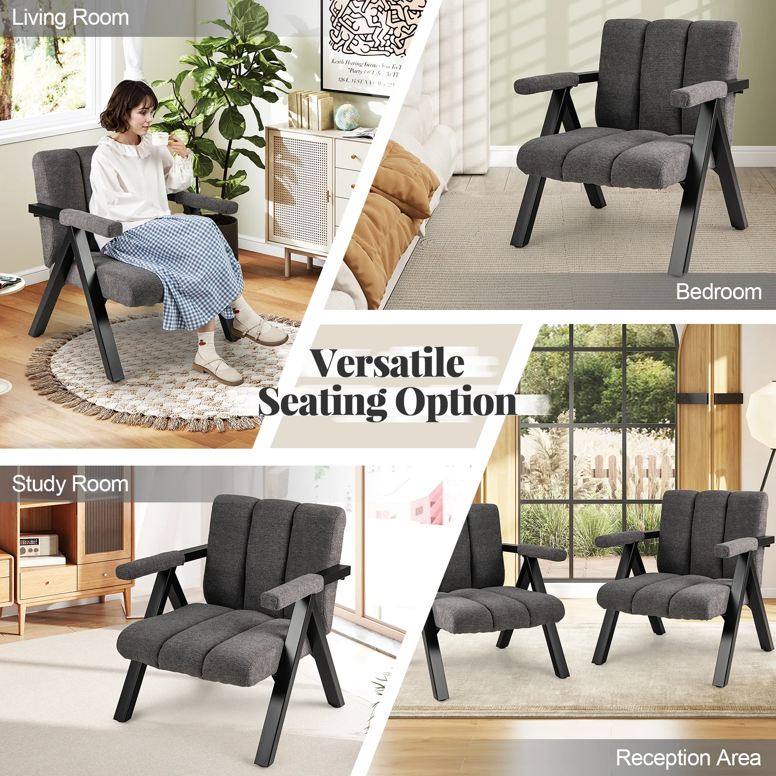 Oversized Accent Chair, Metal Frame, Gray - Image 9