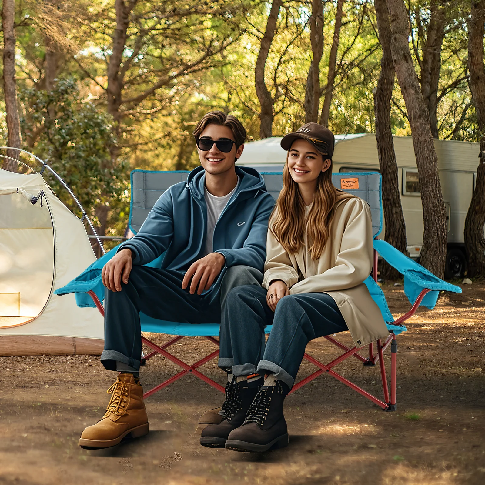 Oversized Camping Chair, Folding Loveseat, Blue - Image 3