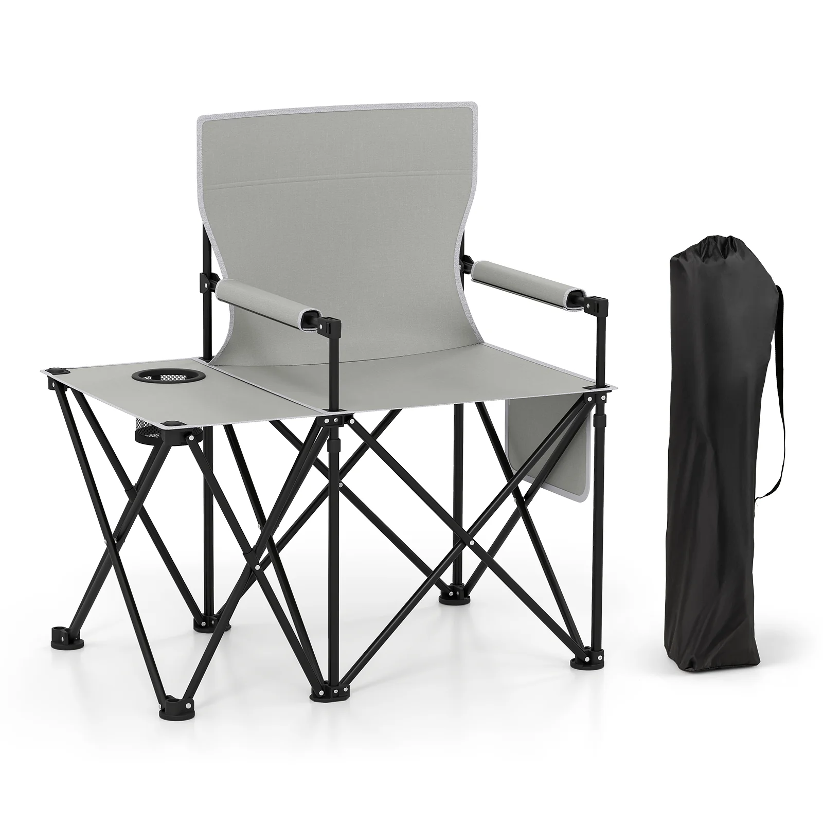 Oversized Camping Chair with Side Table and 2 Storage Pockets, Gray - Image 4