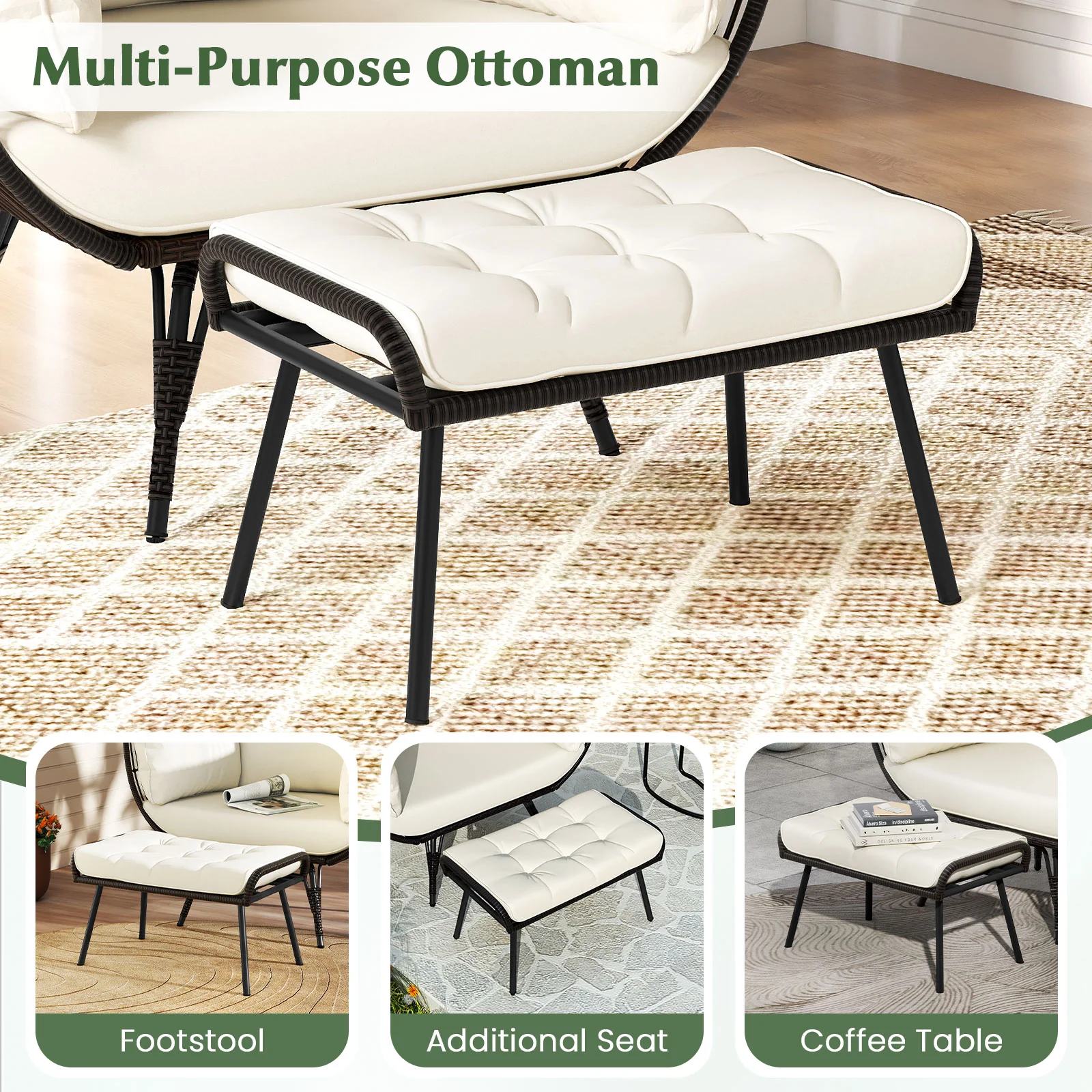 Oversized Egg Chair With Ottoman, White - Image 10