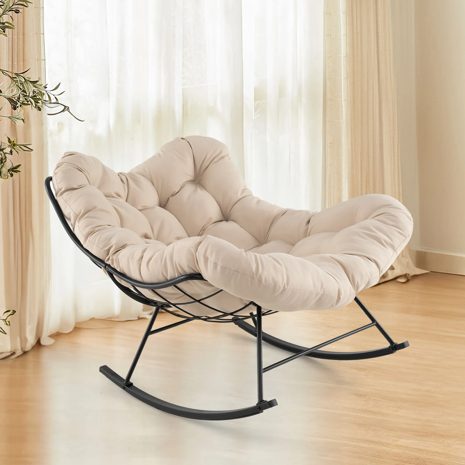Oversized Egg Papasan Chair, Padded Cushion, Beige - Image 2