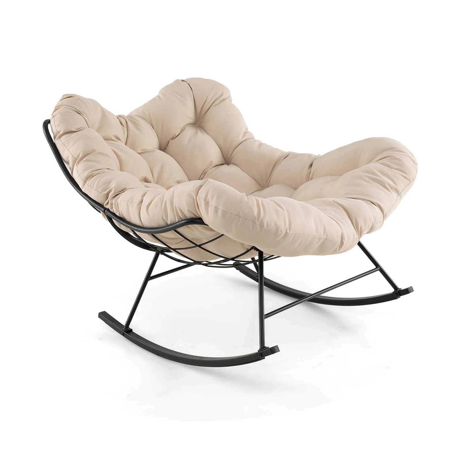Oversized Egg Papasan Chair, Padded Cushion, Beige - Image 4