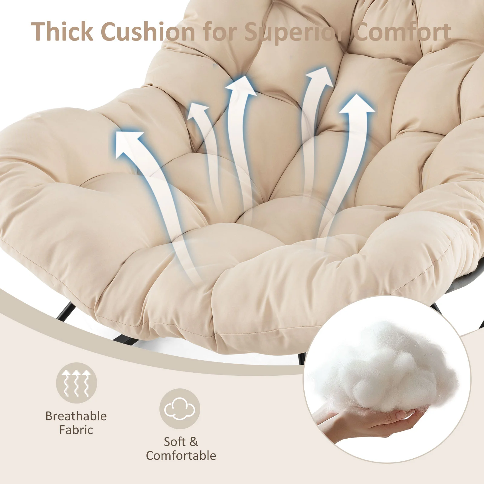 Oversized Egg Papasan Chair, Padded Cushion, Beige - Image 6
