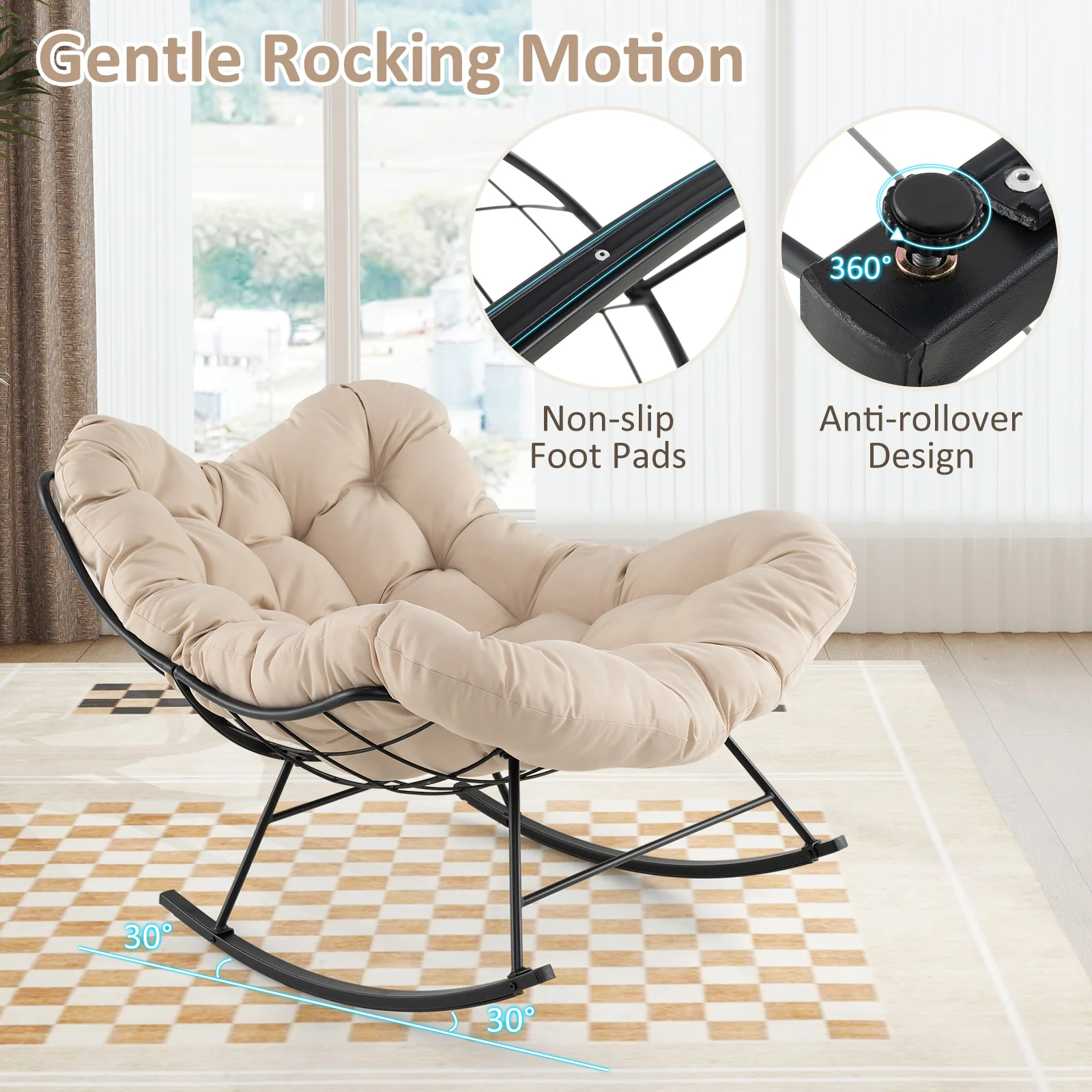 Oversized Egg Papasan Chair, Padded Cushion, Beige - Image 7