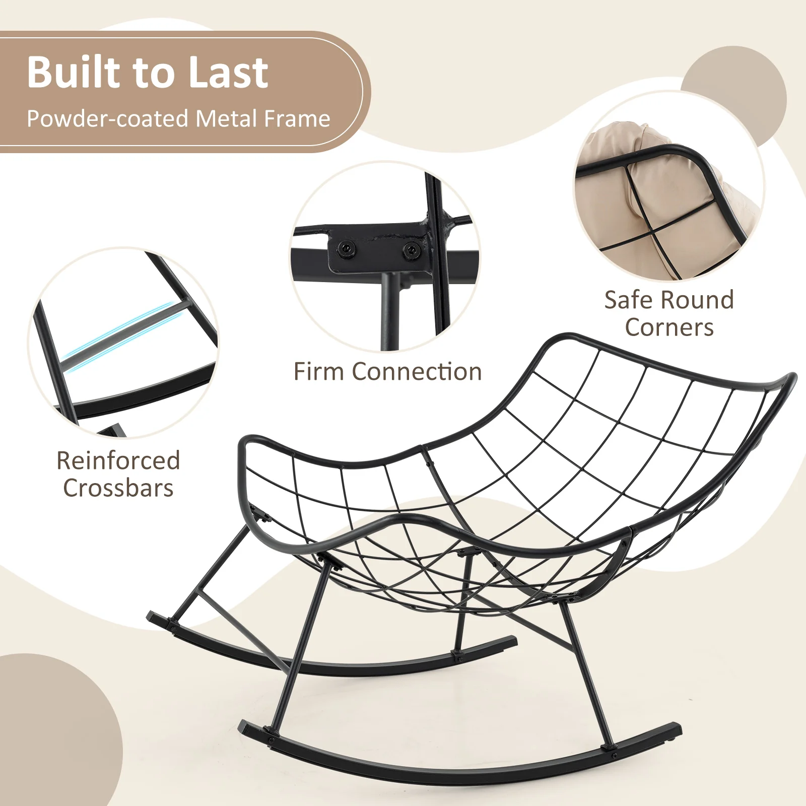 Oversized Egg Papasan Chair, Padded Cushion, Beige - Image 9