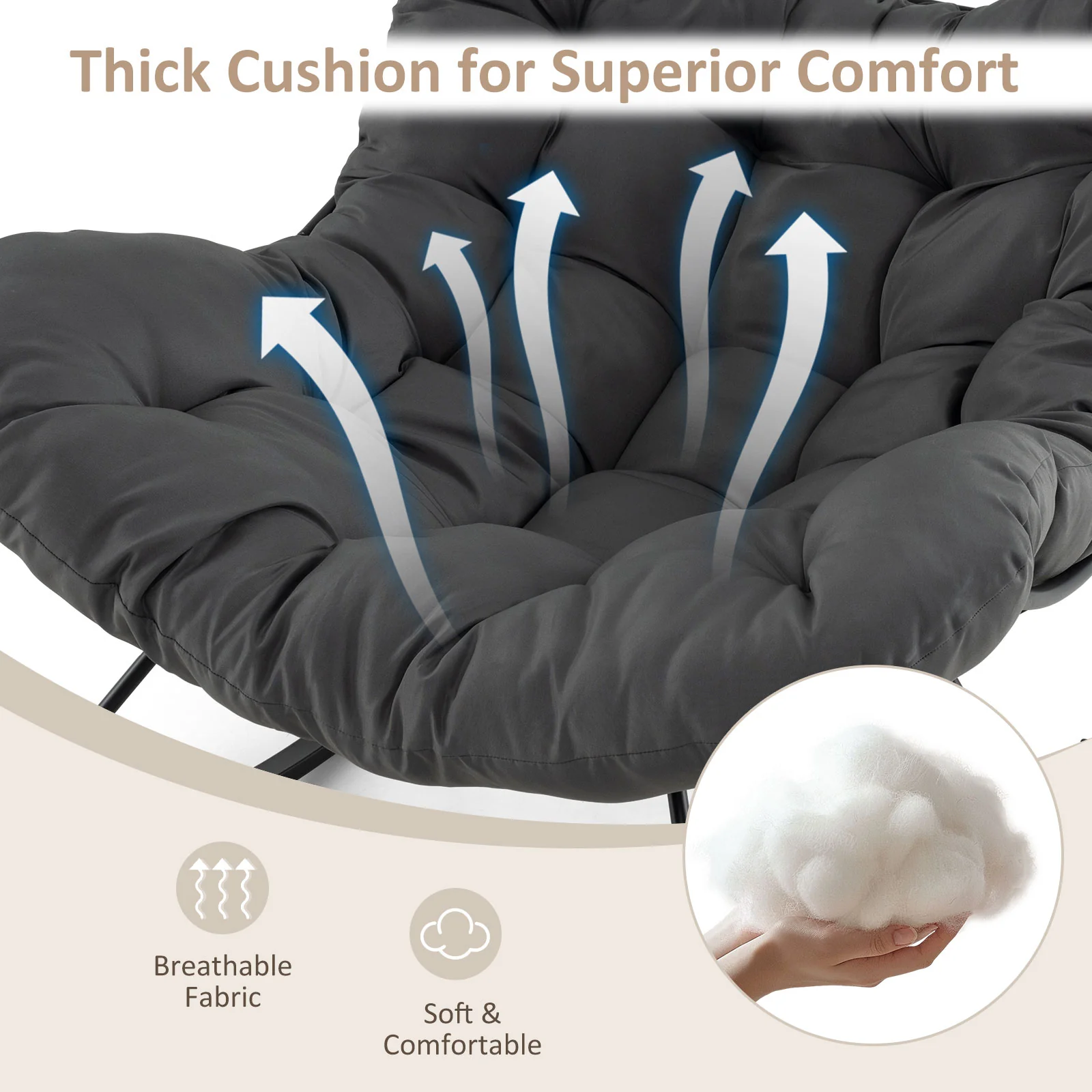 Oversized Egg Papasan Chair, Padded Cushion, Gray - Image 6