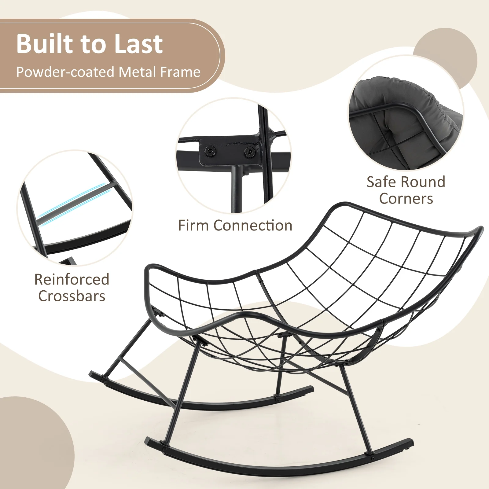 Oversized Egg Papasan Chair, Padded Cushion, Gray - Image 9