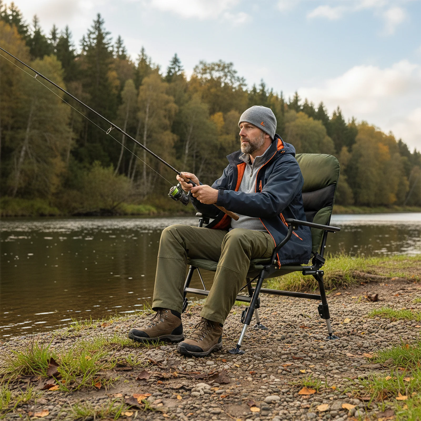 Oversized Foldable Fishing Chair for Adults with Armrest, Green - Image 2