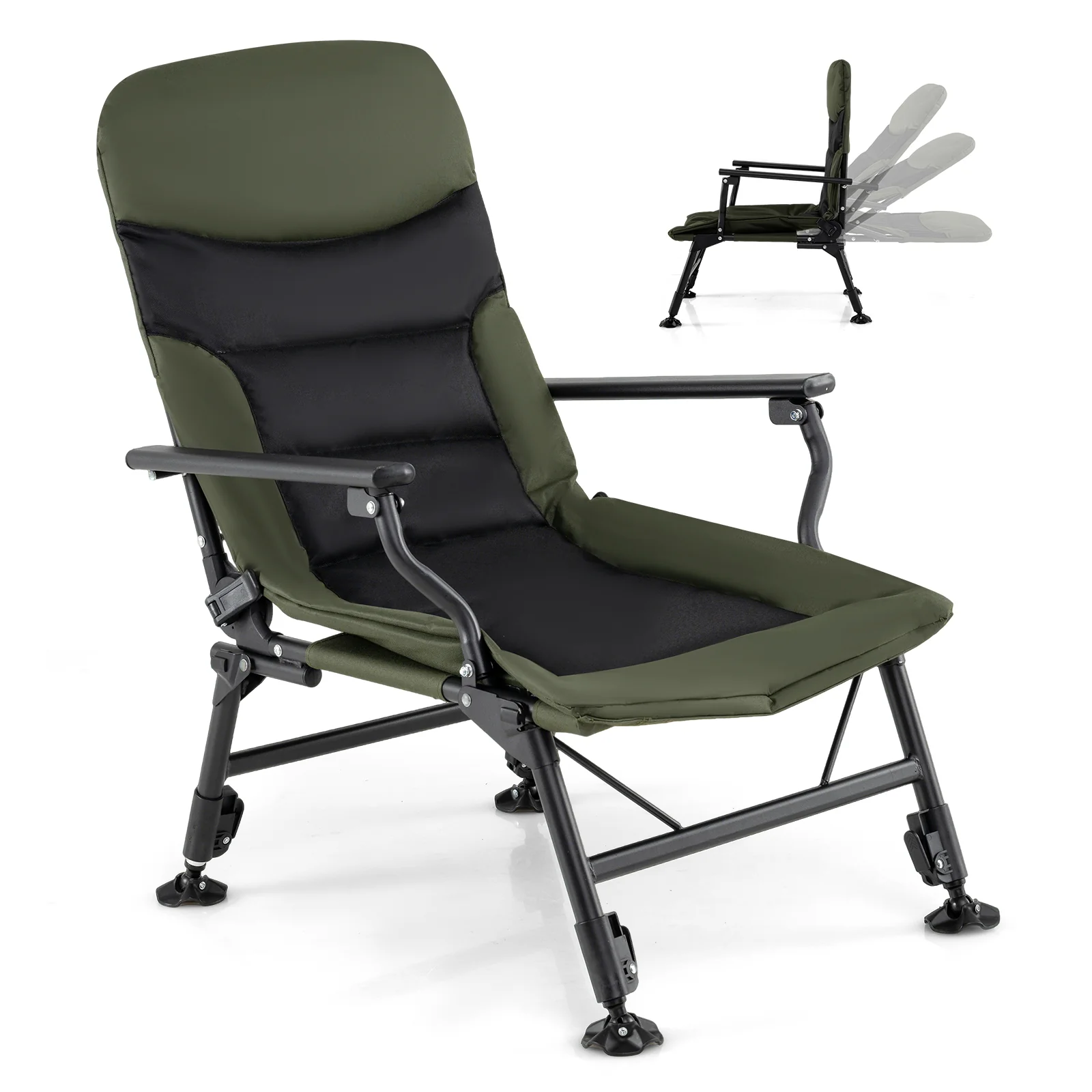 Oversized Foldable Fishing Chair for Adults with Armrest, Green - Image 4