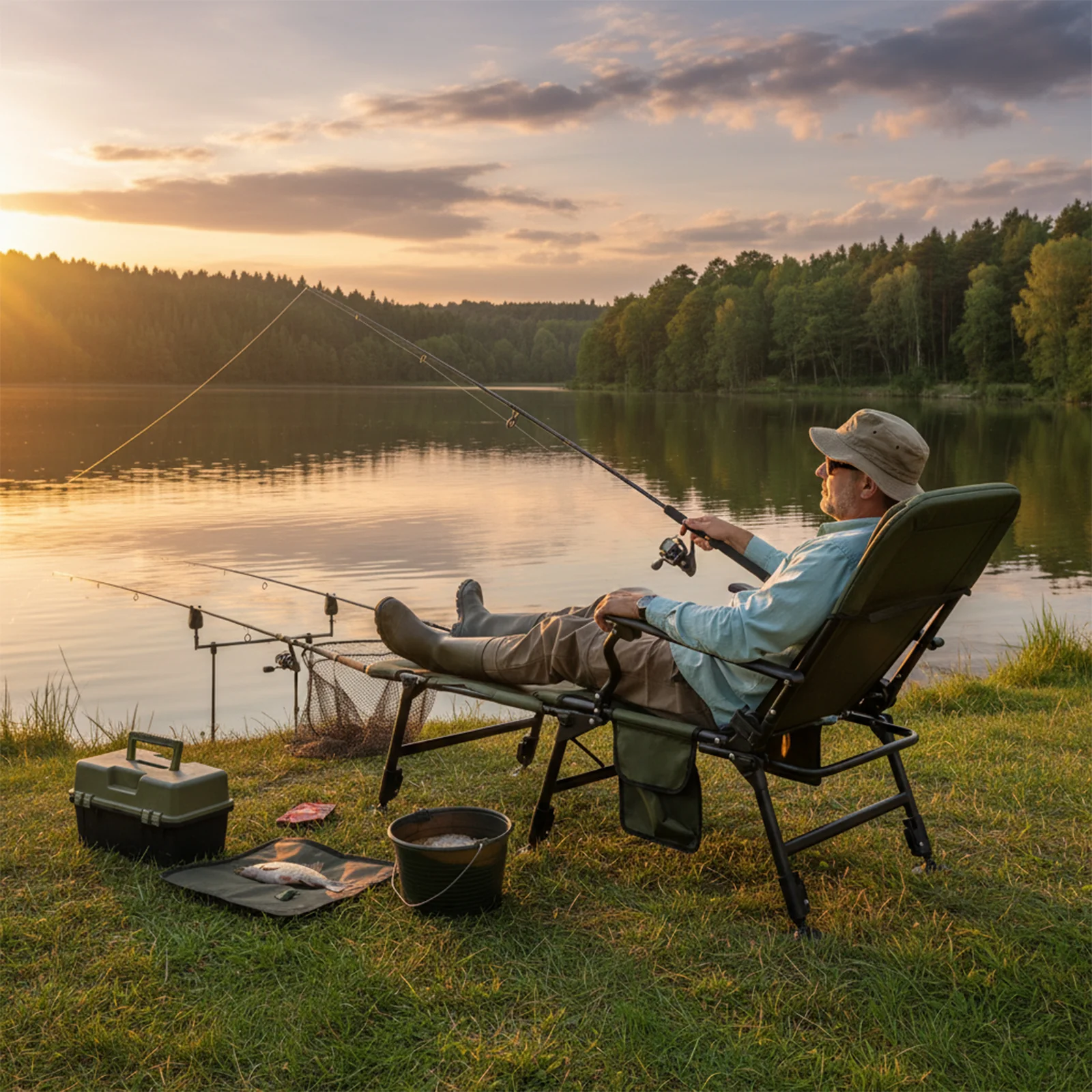 Oversized Foldable Fishing Chair with Detachable Footrest, Green - Image 2