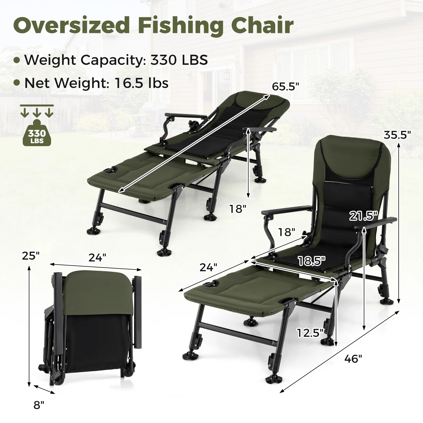 Oversized Foldable Fishing Chair with Detachable Footrest, Green - Image 5