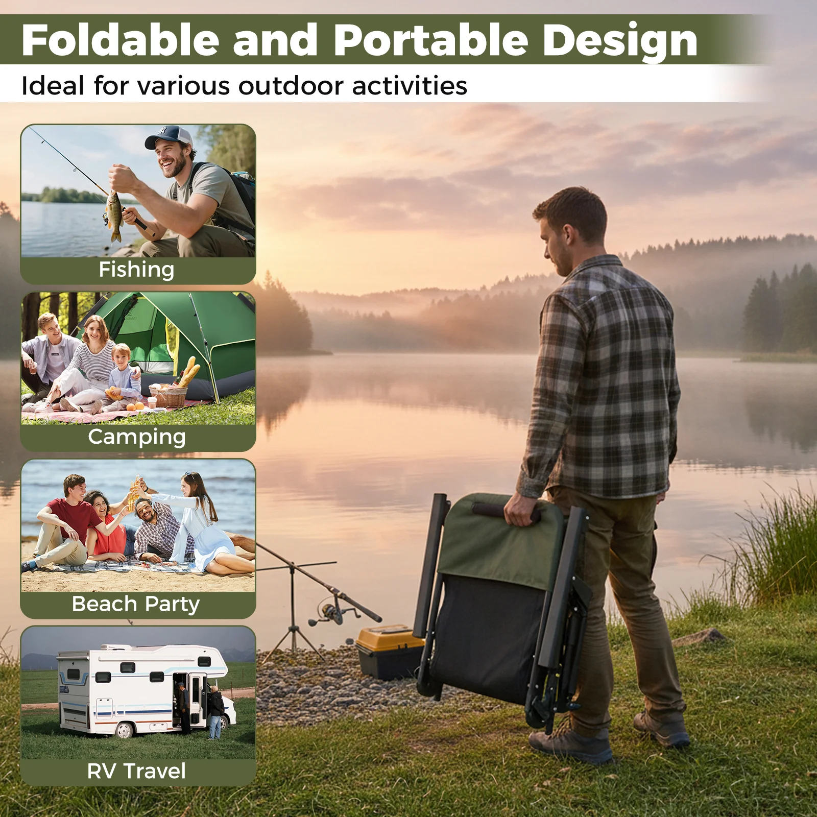 Oversized Foldable Fishing Chair with Detachable Footrest, Green - Image 6