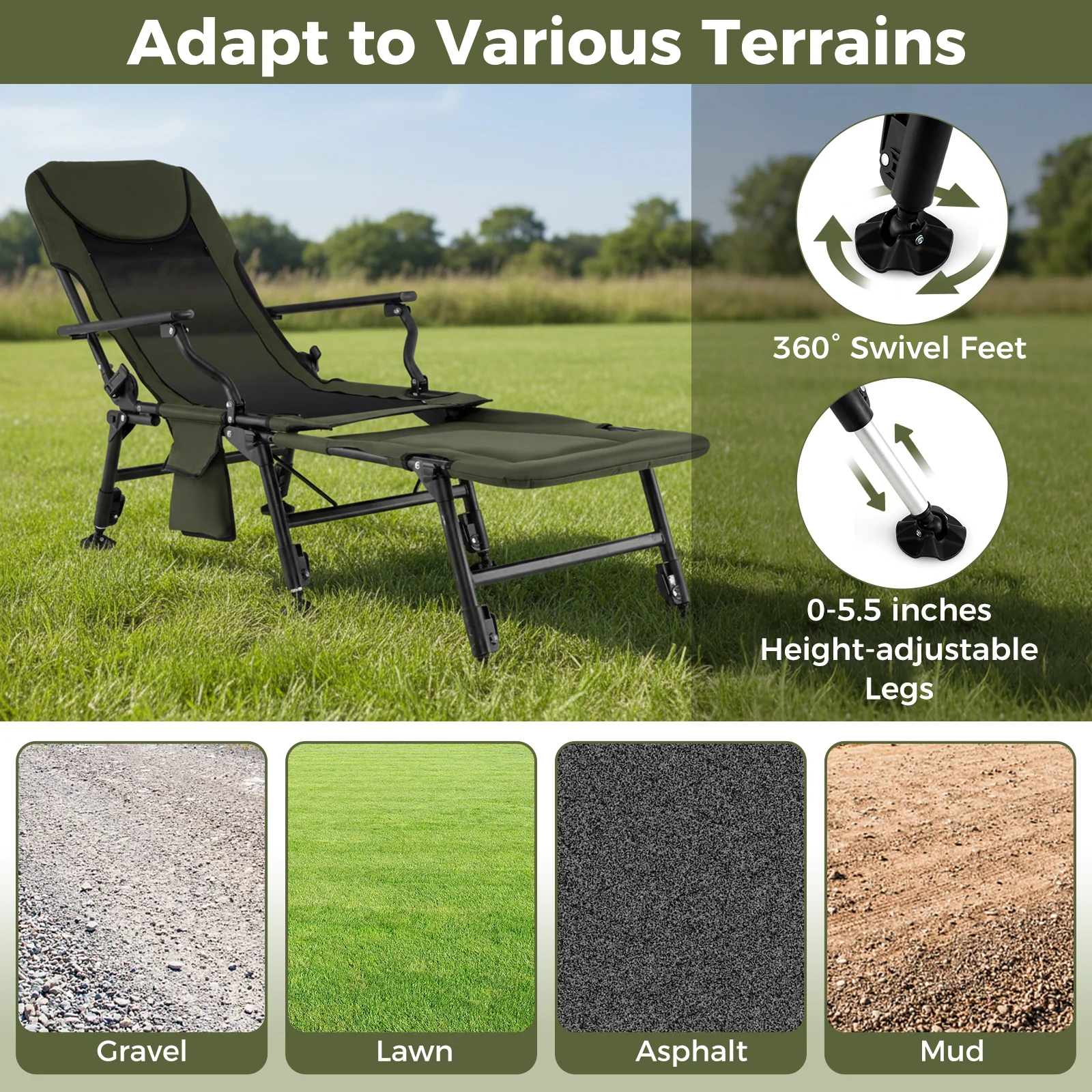 Oversized Foldable Fishing Chair with Detachable Footrest, Green - Image 7