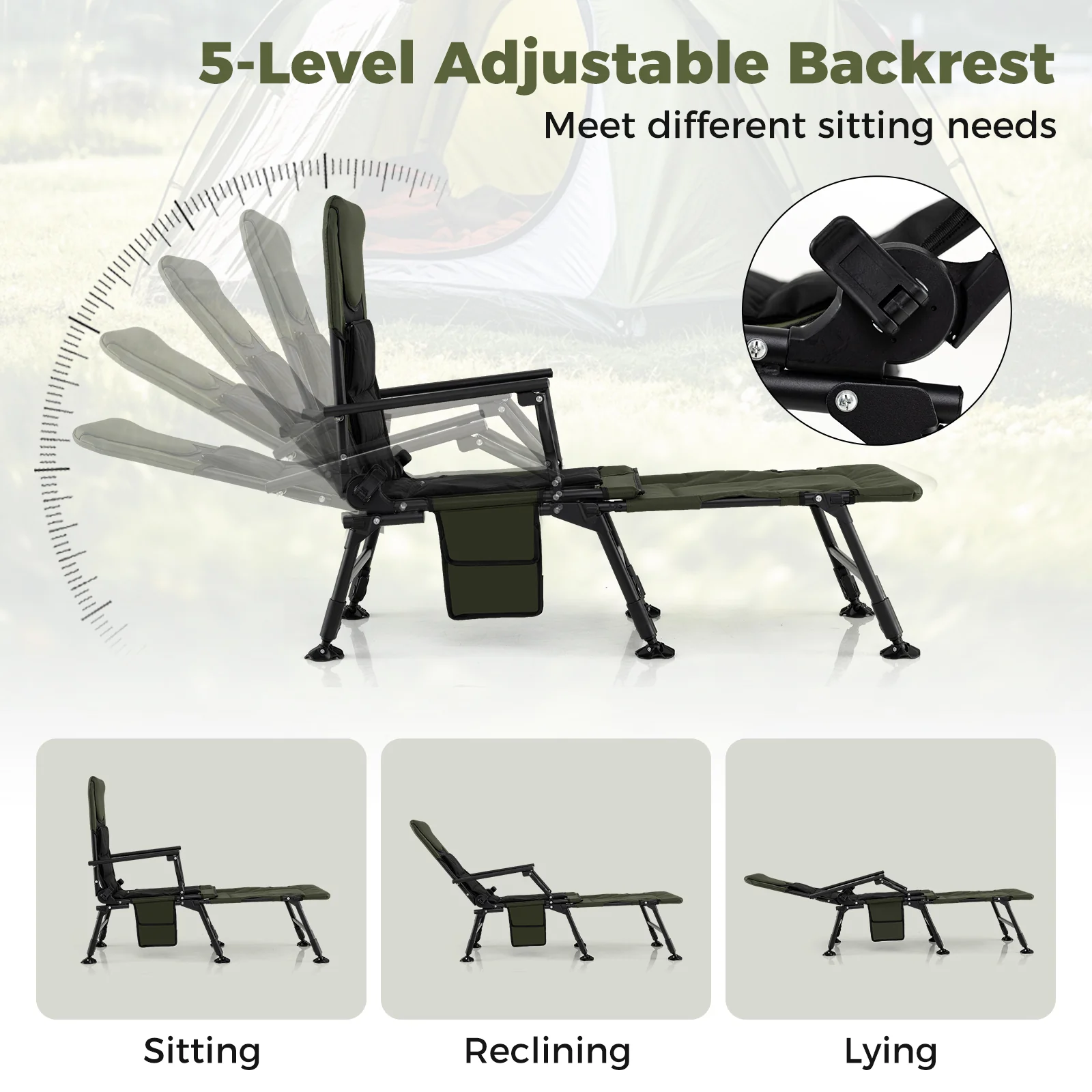 Oversized Foldable Fishing Chair with Detachable Footrest, Green - Image 8