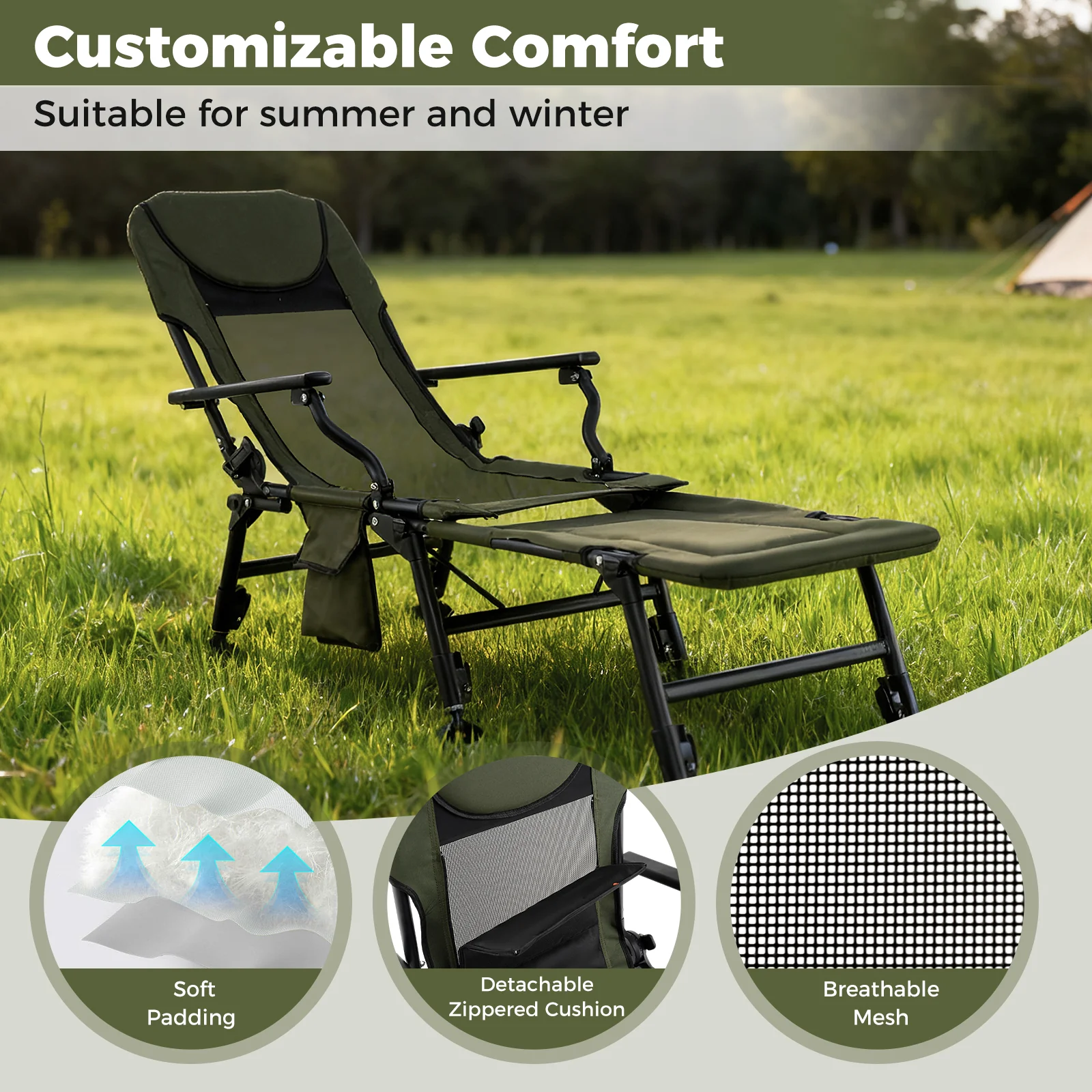 Oversized Foldable Fishing Chair with Detachable Footrest, Green - Image 9