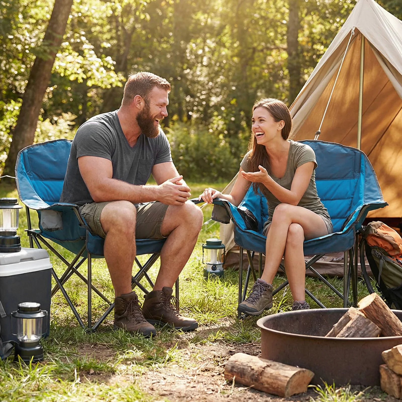 Oversized Folding Camping Chair, With Side Pockets And Cup Holder, Blue - Image 6
