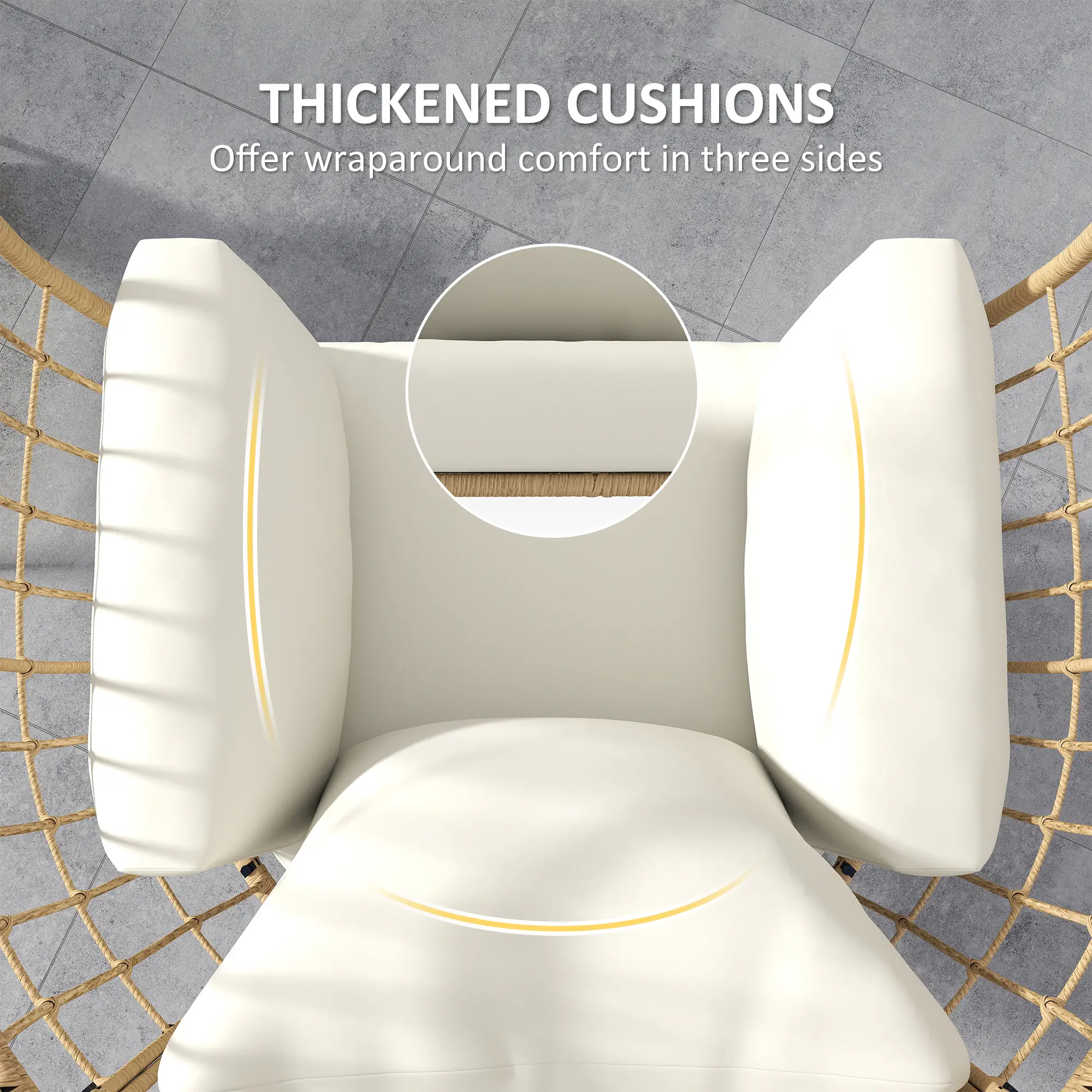 Oversized Rocking Chair, Indoor Outdoor Egg Chair, Thickened Cushions, Wicker Patio Lounger, Beige - Image 6
