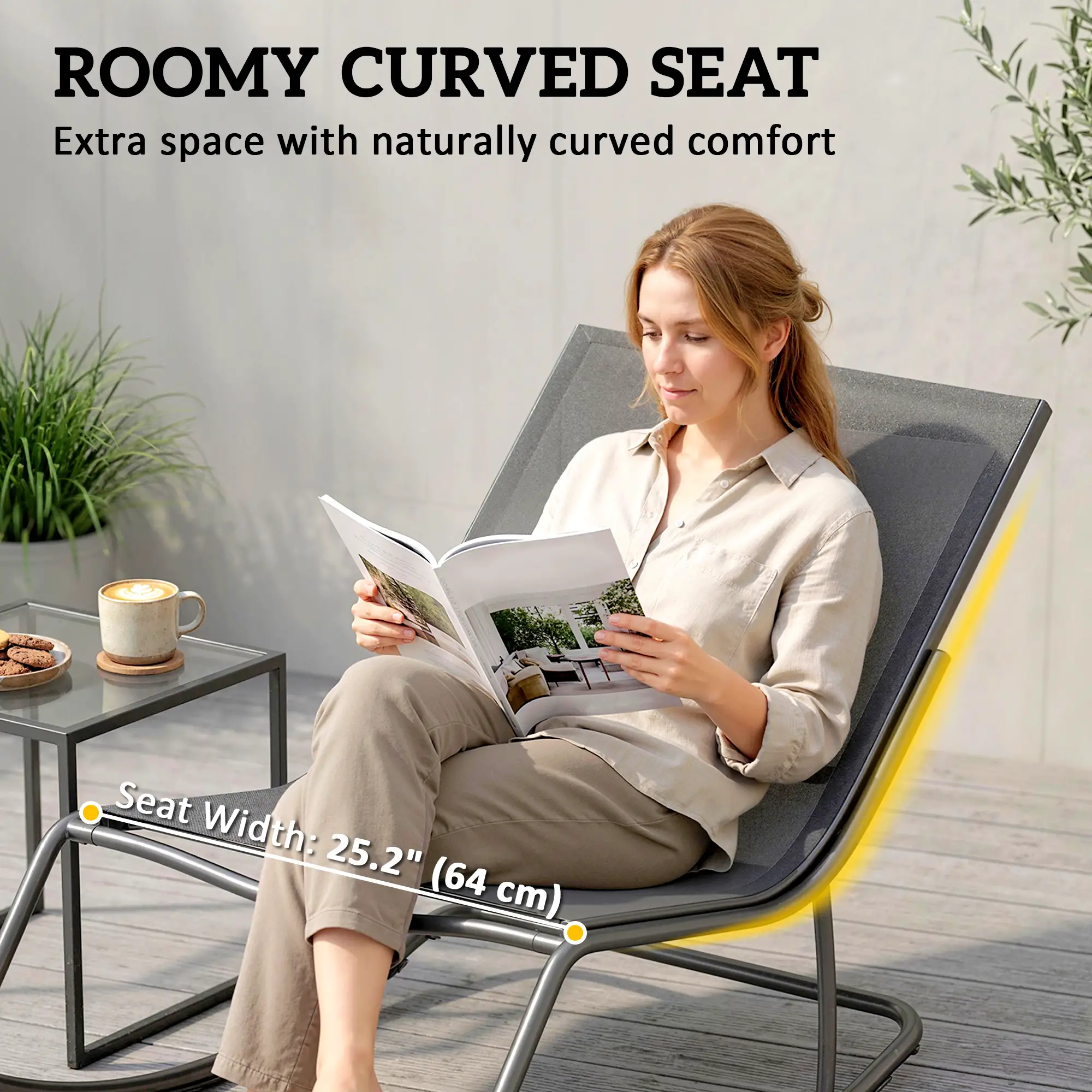 Oversized Rocking Patio Chair, 25" Extra Wide Mesh Seat, Dark Grey - Image 5