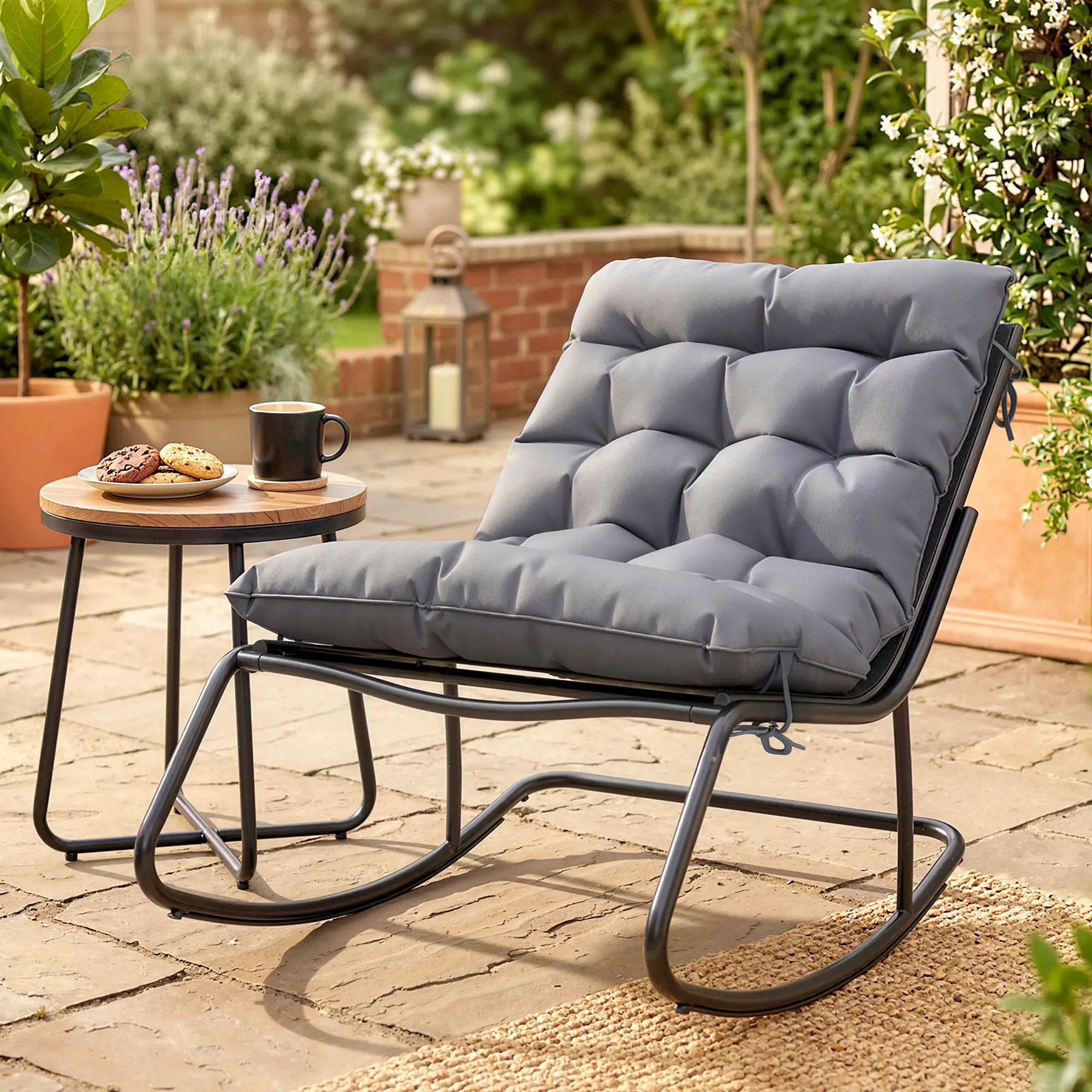 Oversized Rocking Patio Chair, 25" Extra Wide Mesh Seat, Dark Grey - Image 8