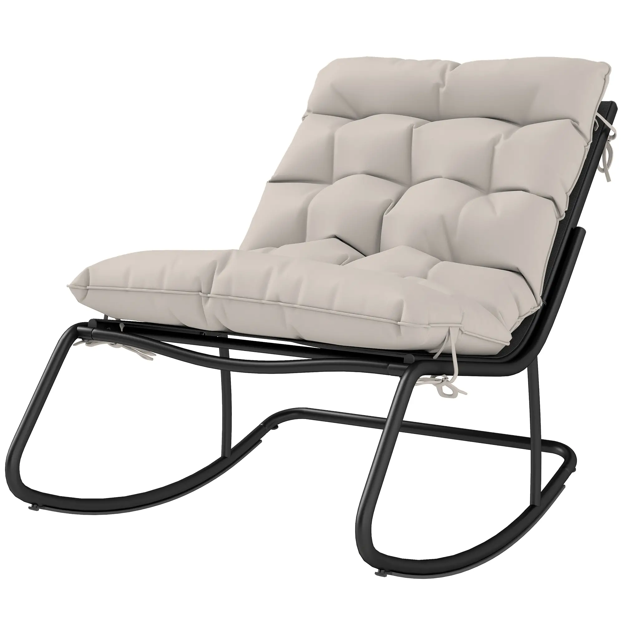 Oversized Rocking Patio Chair With 25" Wide Seat And Cushion, Khaki