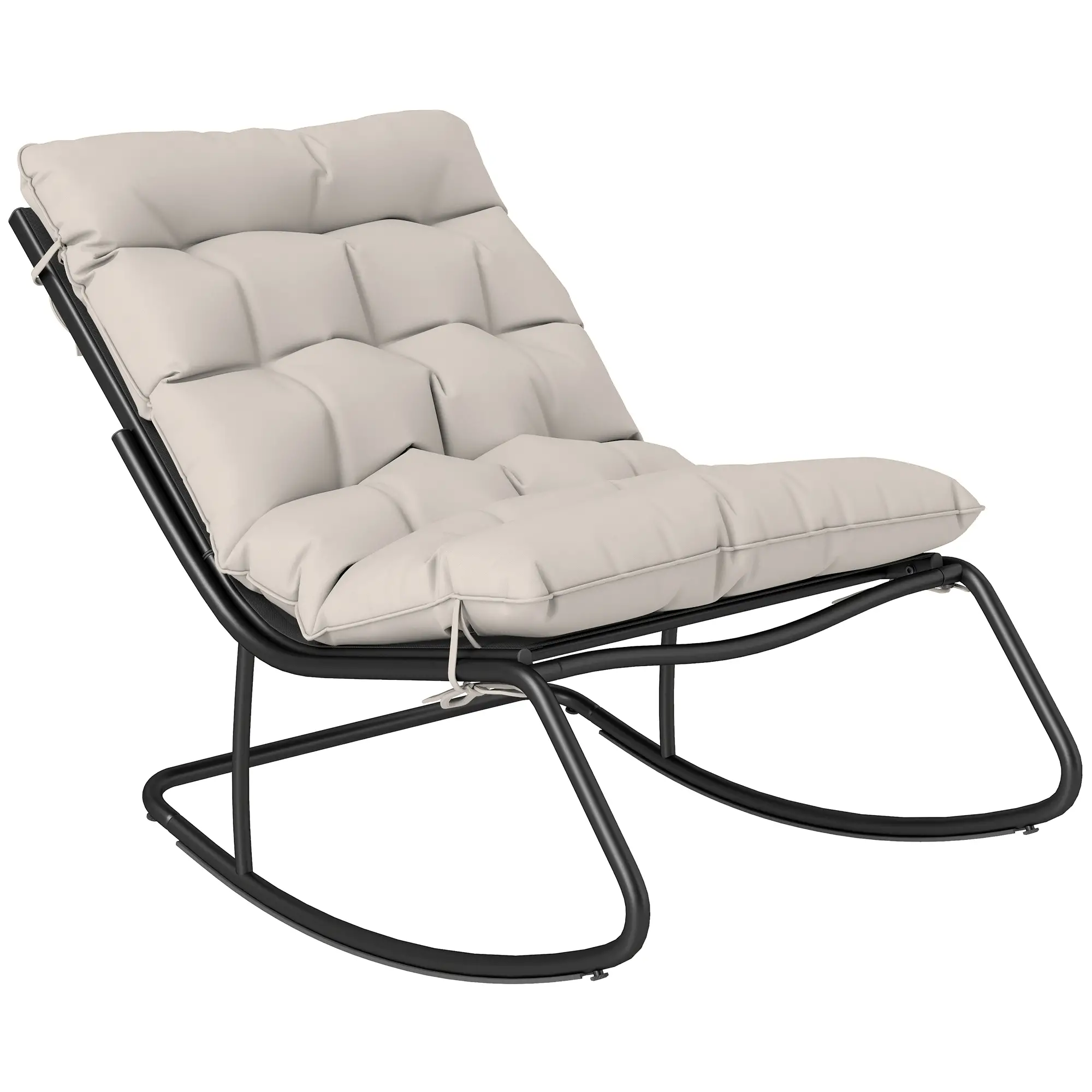Oversized Rocking Patio Chair With 25" Wide Seat And Cushion, Khaki - Image 11