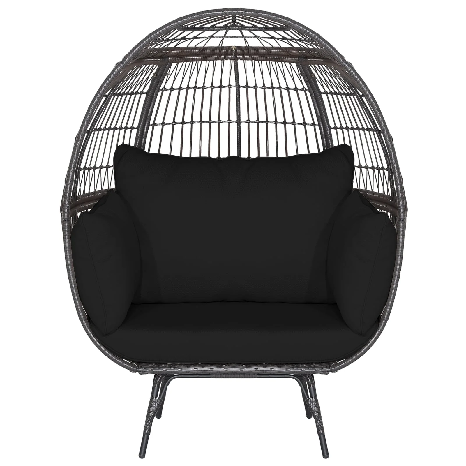 Oversized Wicker Egg Chair, Sturdy Metal Frame, Black - Image 4