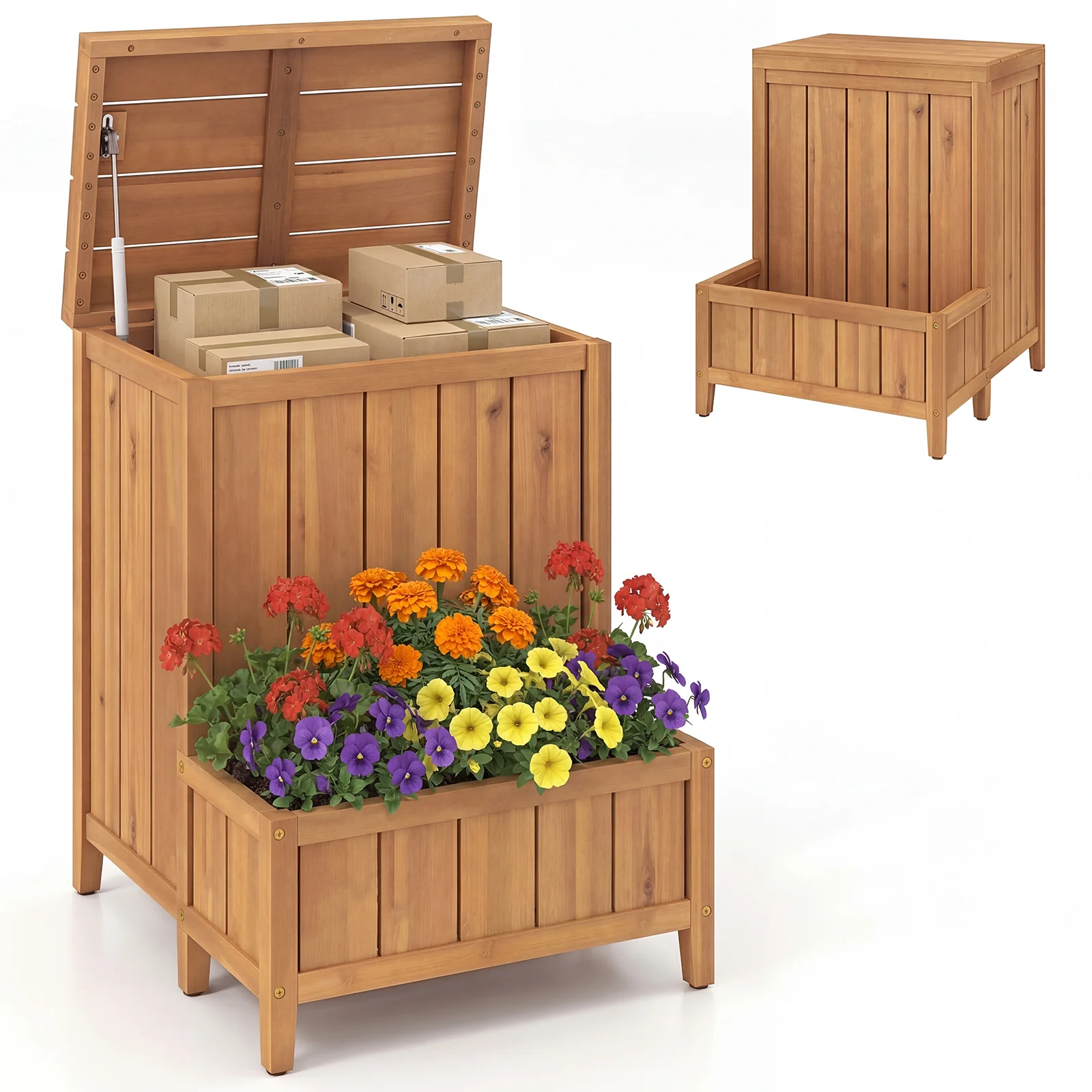 Package Delivery Box With Planter Box, Natural - Image 4