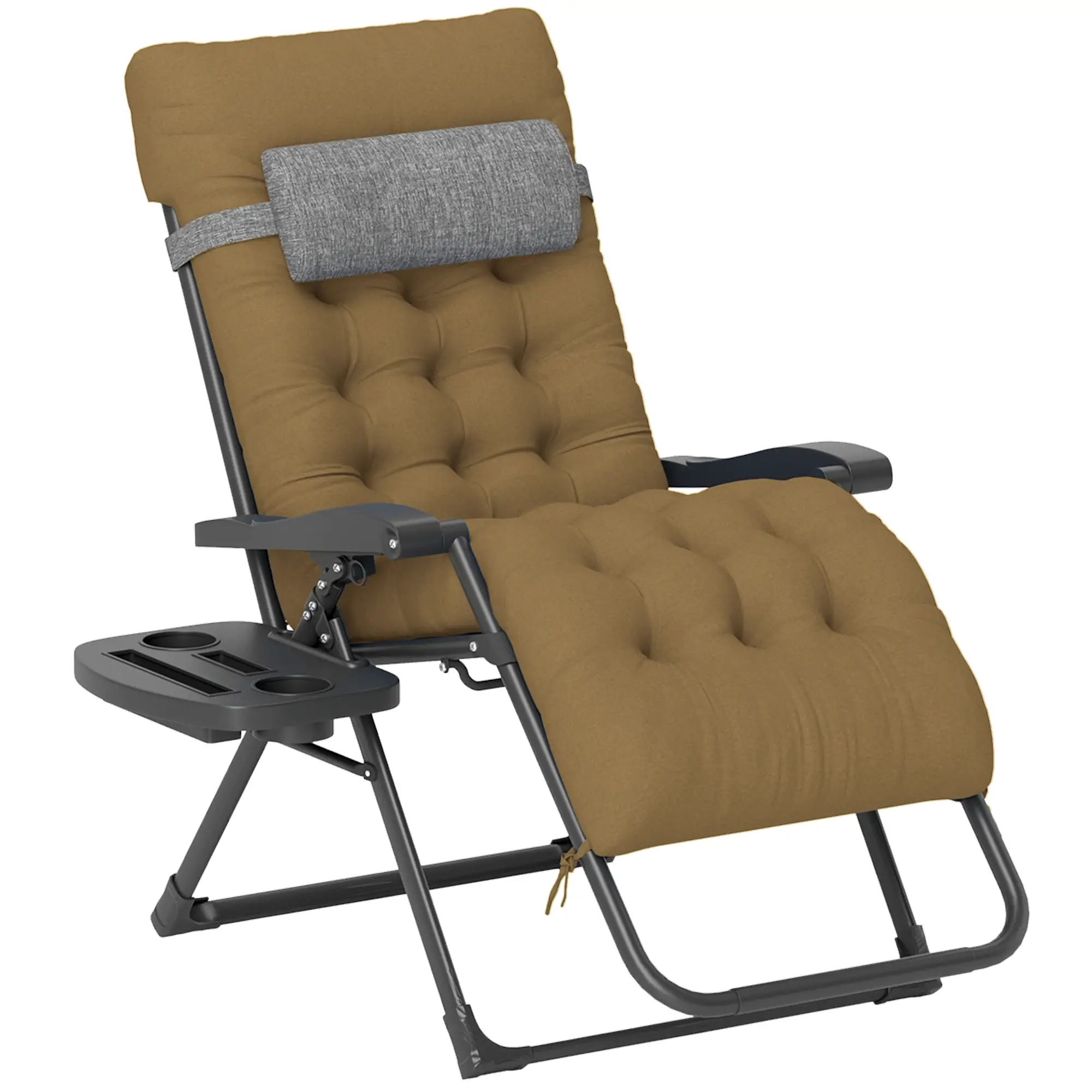 Padded Folding Recliner Chair, Adjustable Backrest, Removable Cushion, Light Khaki - Image 11