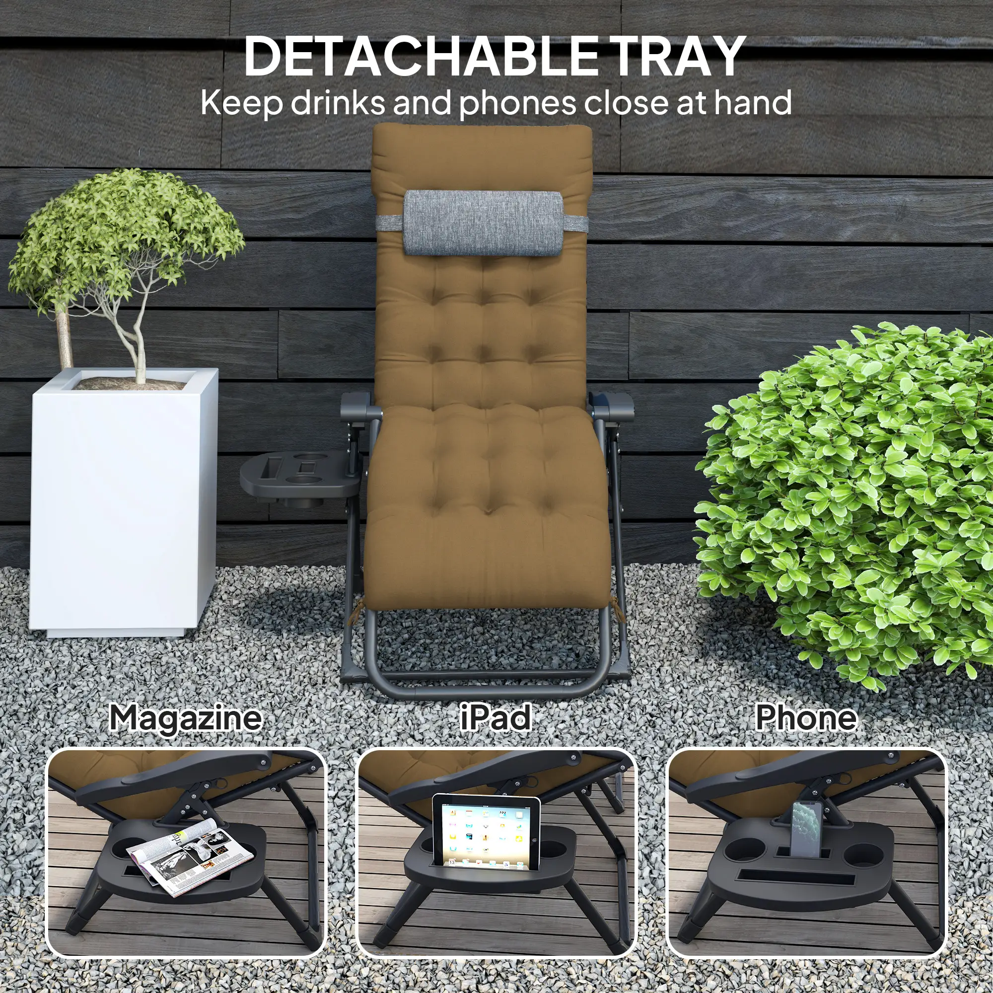 Padded Folding Recliner Chair, Adjustable Backrest, Removable Cushion, Light Khaki - Image 6