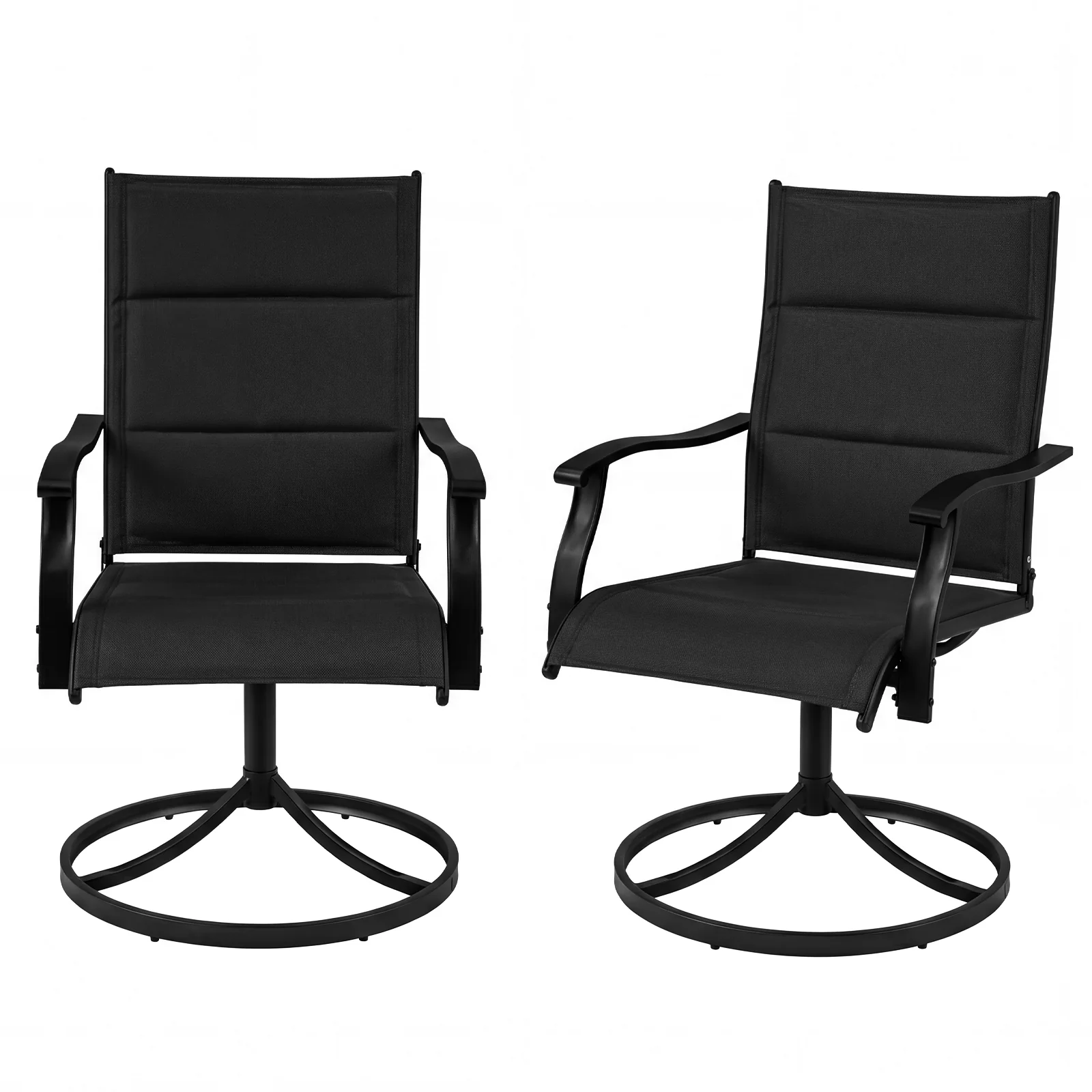 Padded Patio Swivel Chairs Set of 2 Ergonomic Outdoor Dining Chairs with Breathable Fabric, Black - Image 4