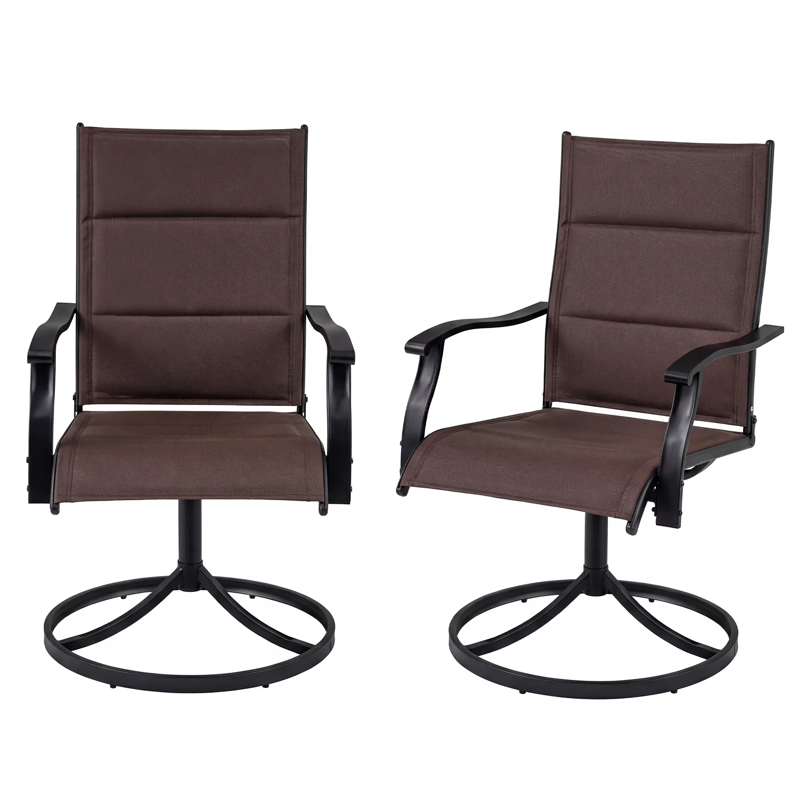 Padded Patio Swivel Chairs Set of 2 Ergonomic Outdoor Dining Chairs with Breathable Fabric, Brown