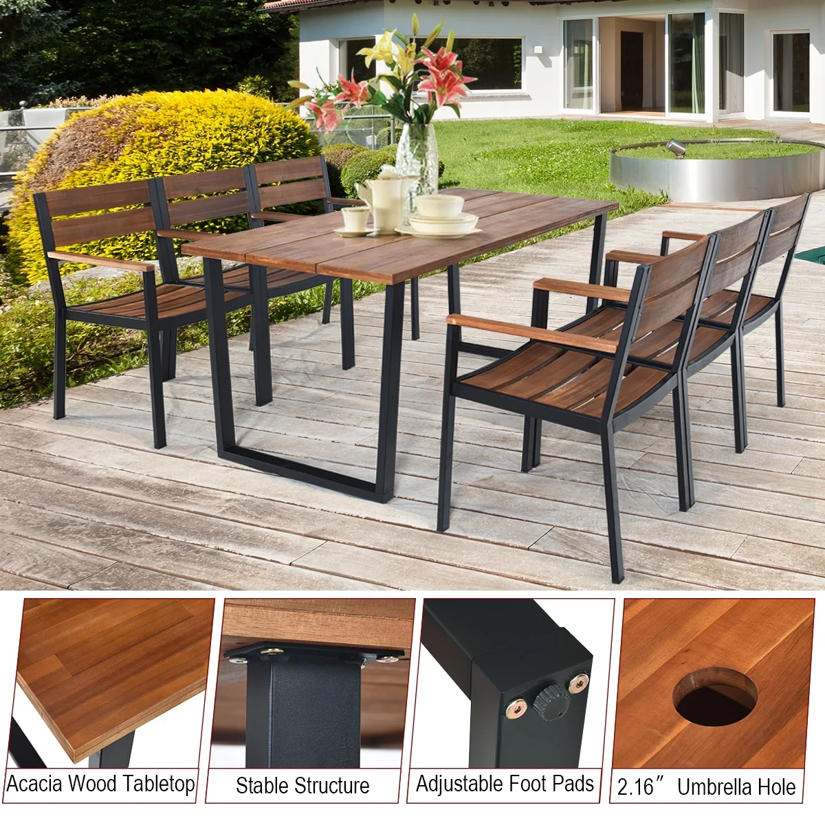 Patented 7-Piece Patio Dining Table Set, Natural - Image 10