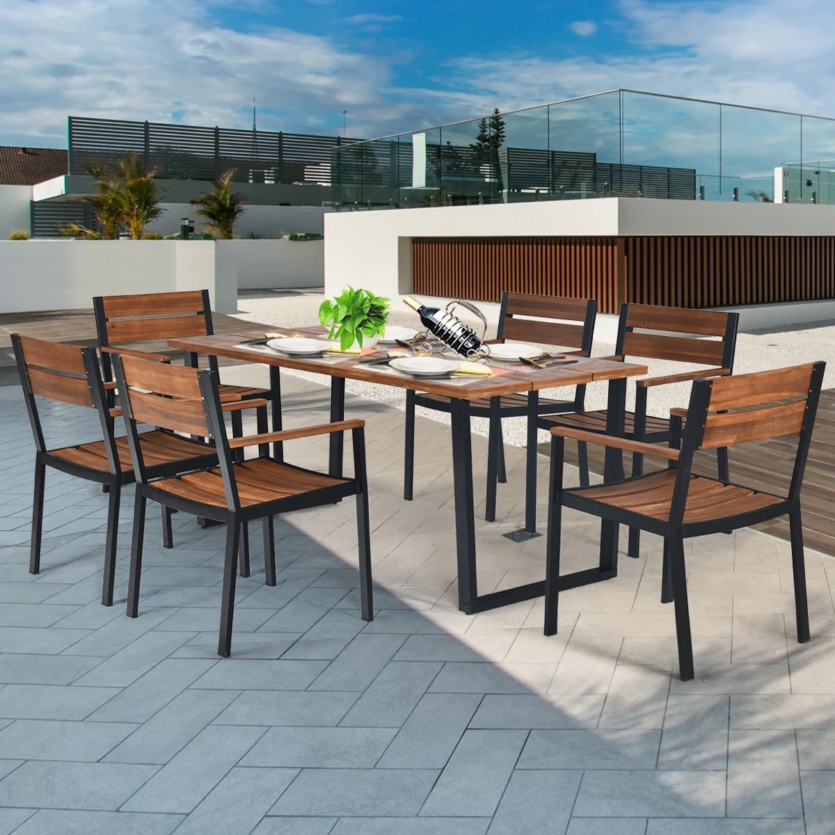 Patented 7-Piece Patio Dining Table Set, Natural - Image 2