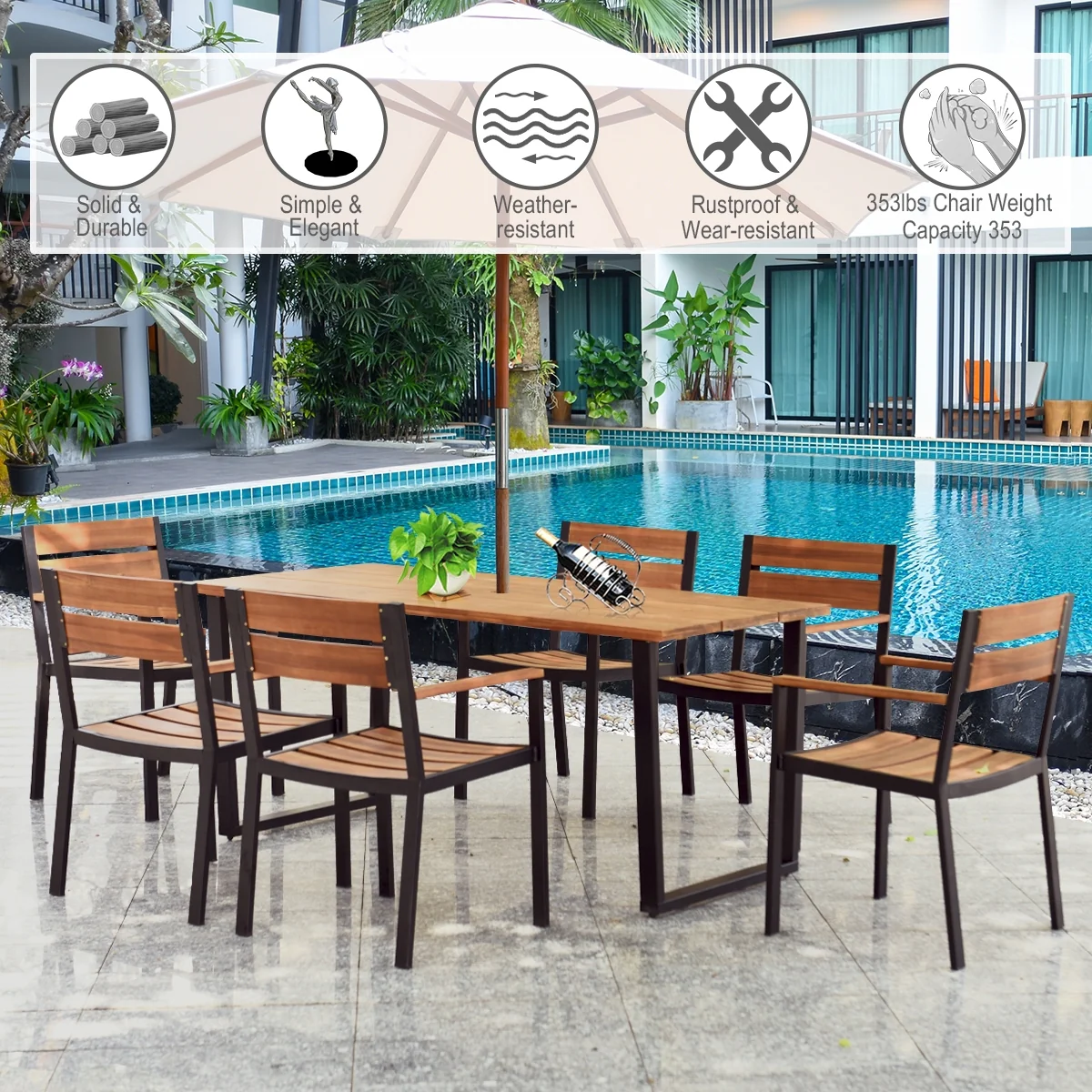 Patented 7-Piece Patio Dining Table Set, Natural - Image 3