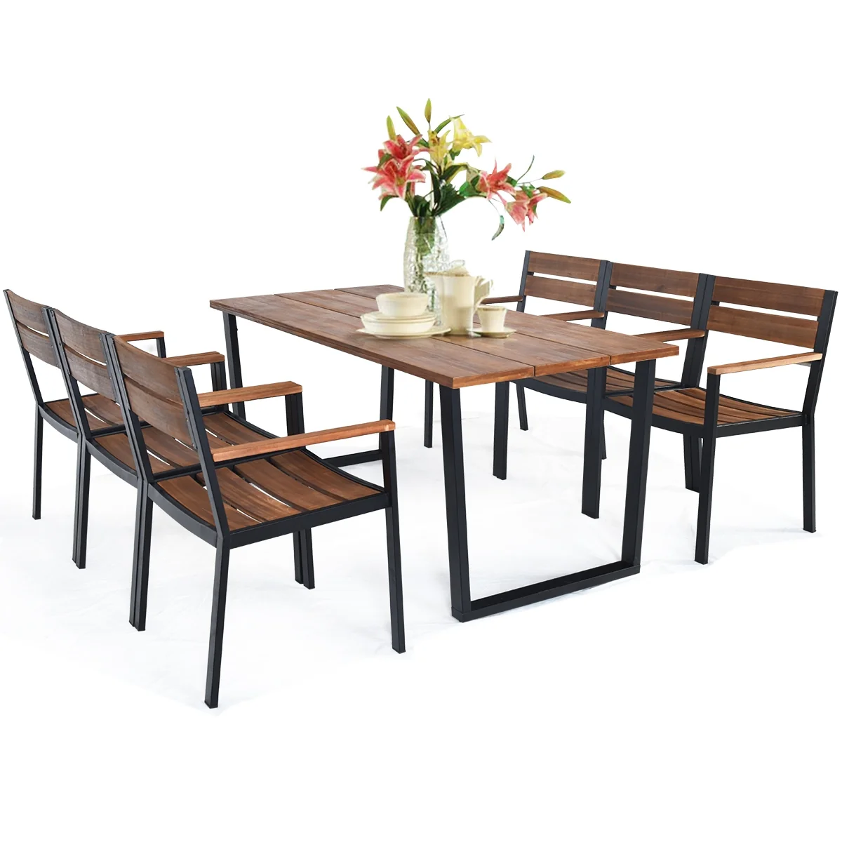 Patented 7-Piece Patio Dining Table Set, Natural - Image 7