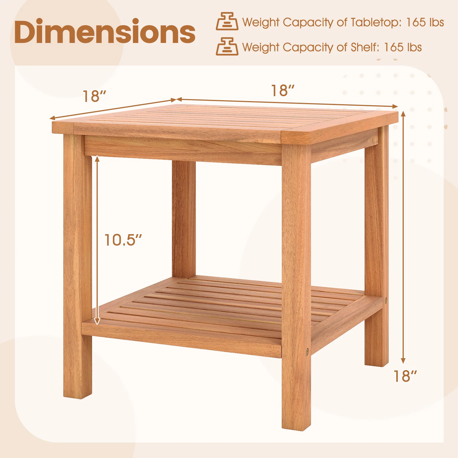 Patio Acacia Wood Side Table Set of 2 with Slatted Tabletop and Storage Shelf - Image 6