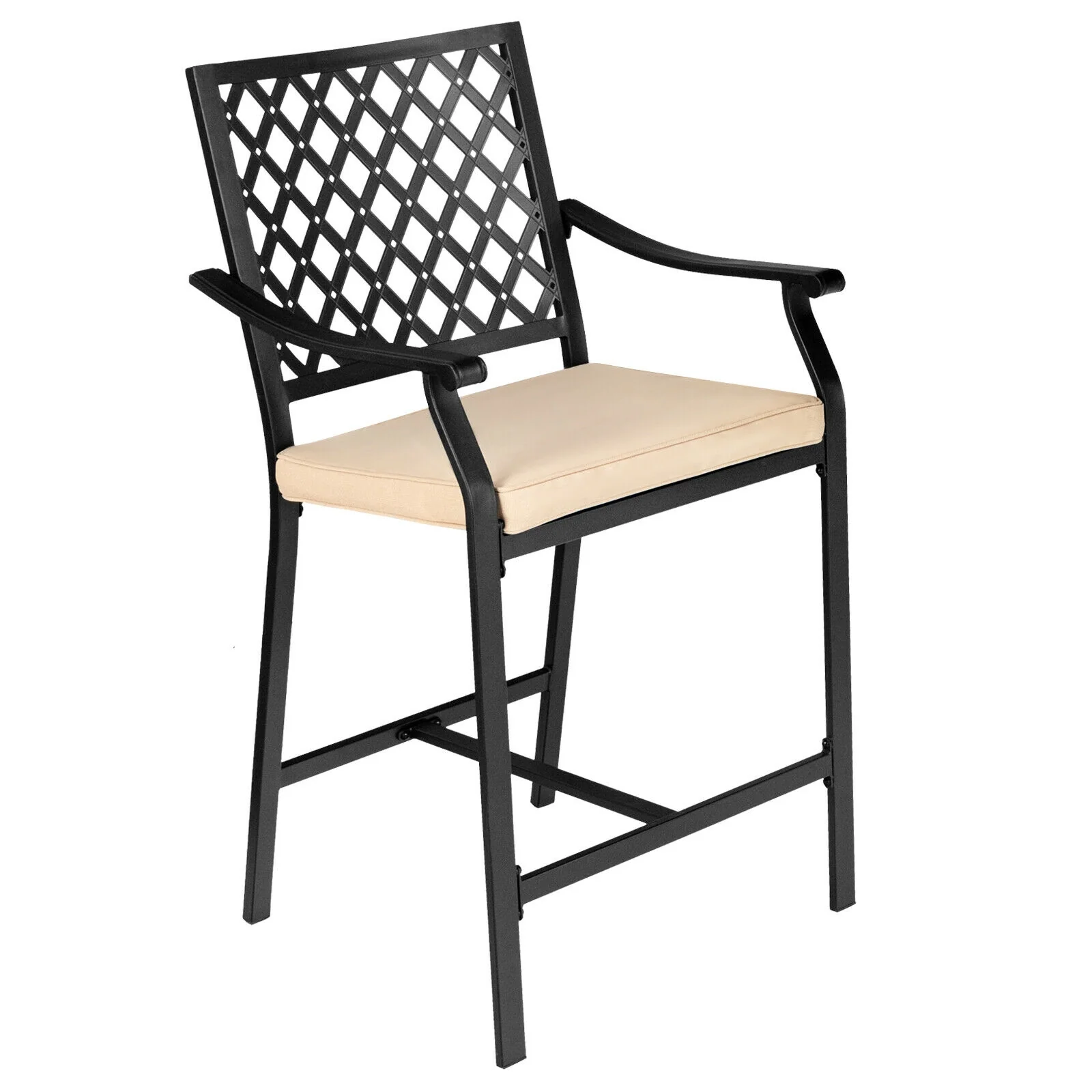 Patio Bar Stool, 2 Pieces, With Height Cushion And Armrest, Black - Image 8