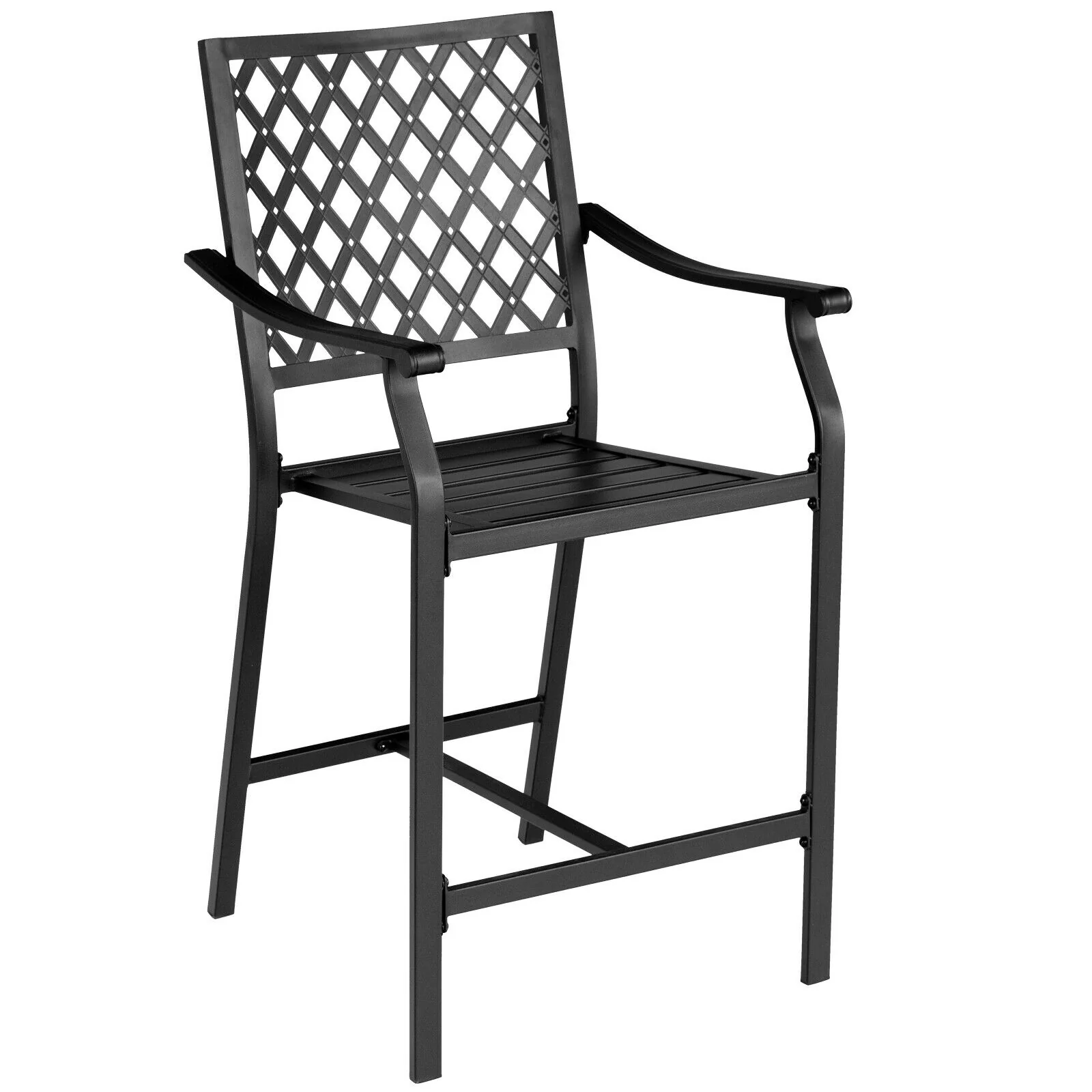Patio Bar Stool, 2 Pieces, With Height Cushion And Armrest, Black - Image 9