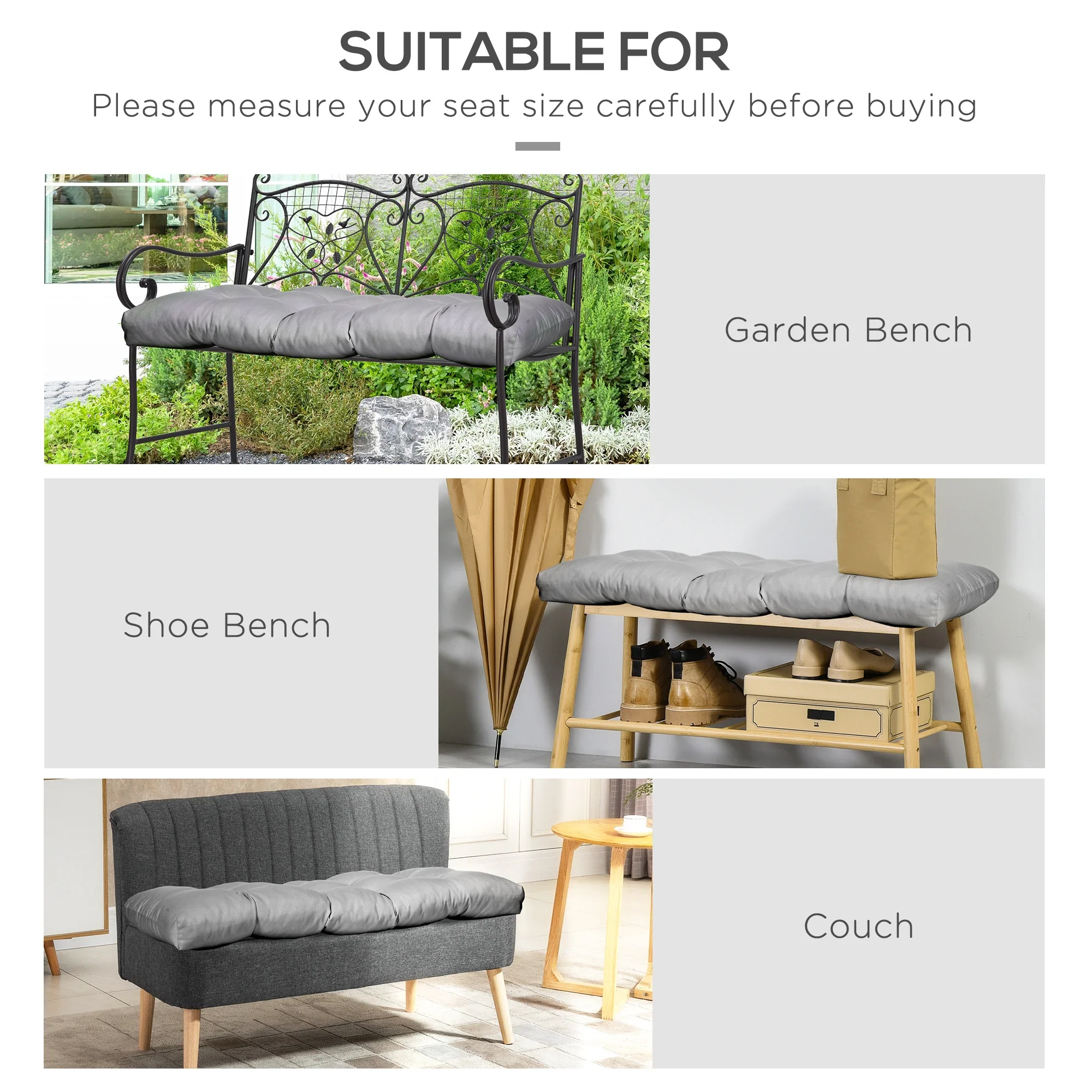 Patio Bench Replacement Cushions, 2 Seater, 43" x 19" x 3", Gray - Image 6
